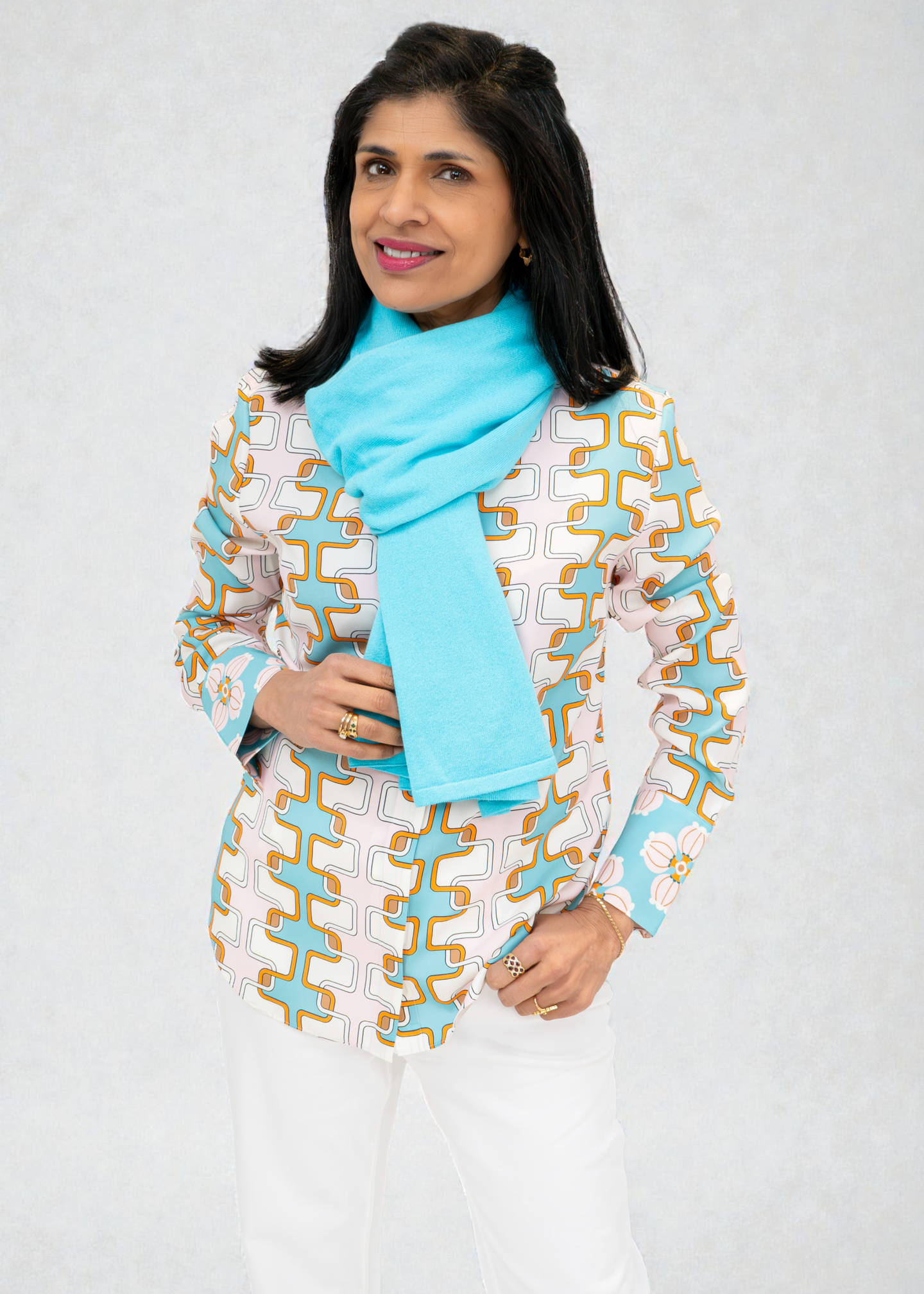 Herzen's - Silk Modern Tile Print Blouse