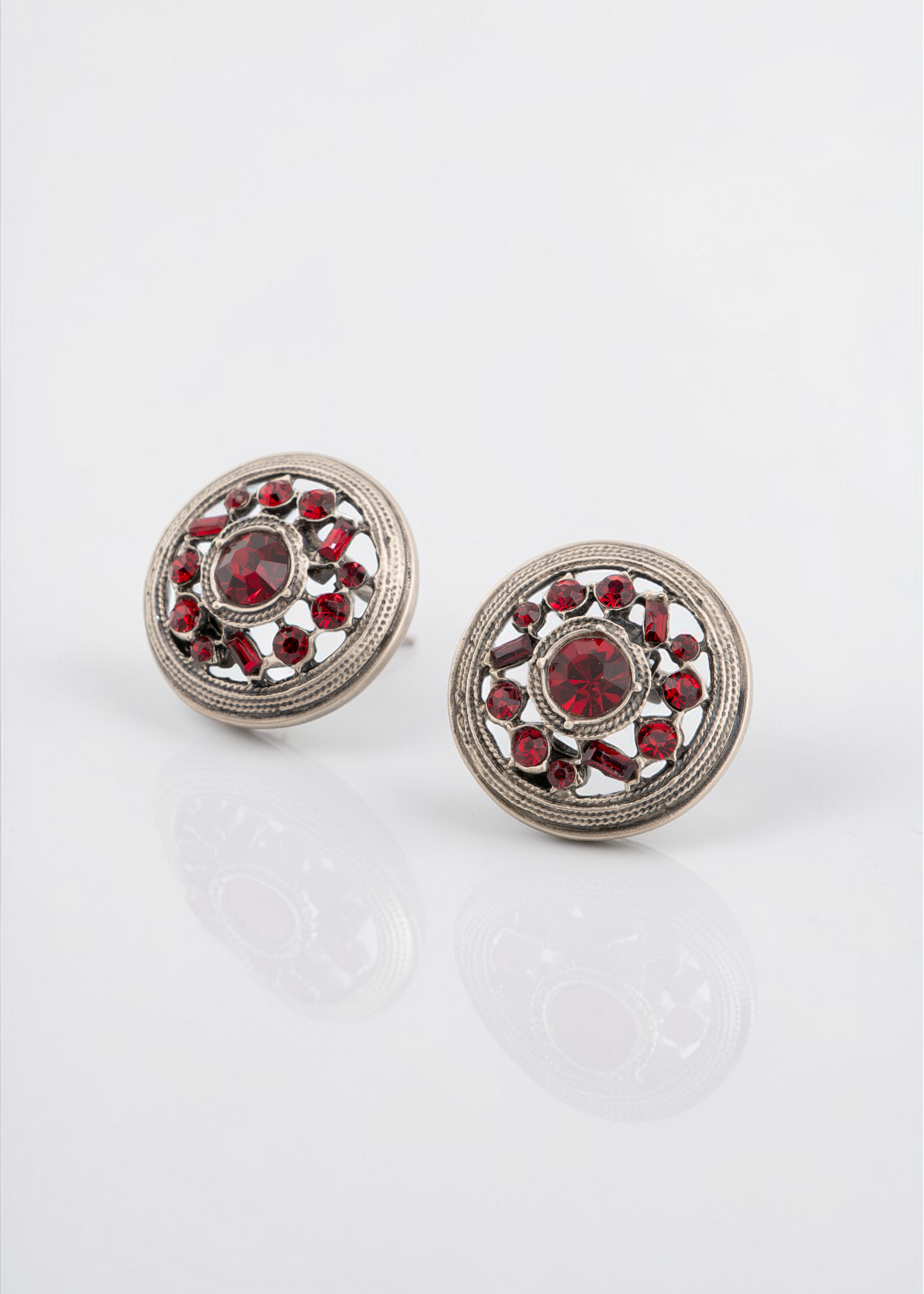Pre-loved - Circular Red Crystal Clip On Earrings