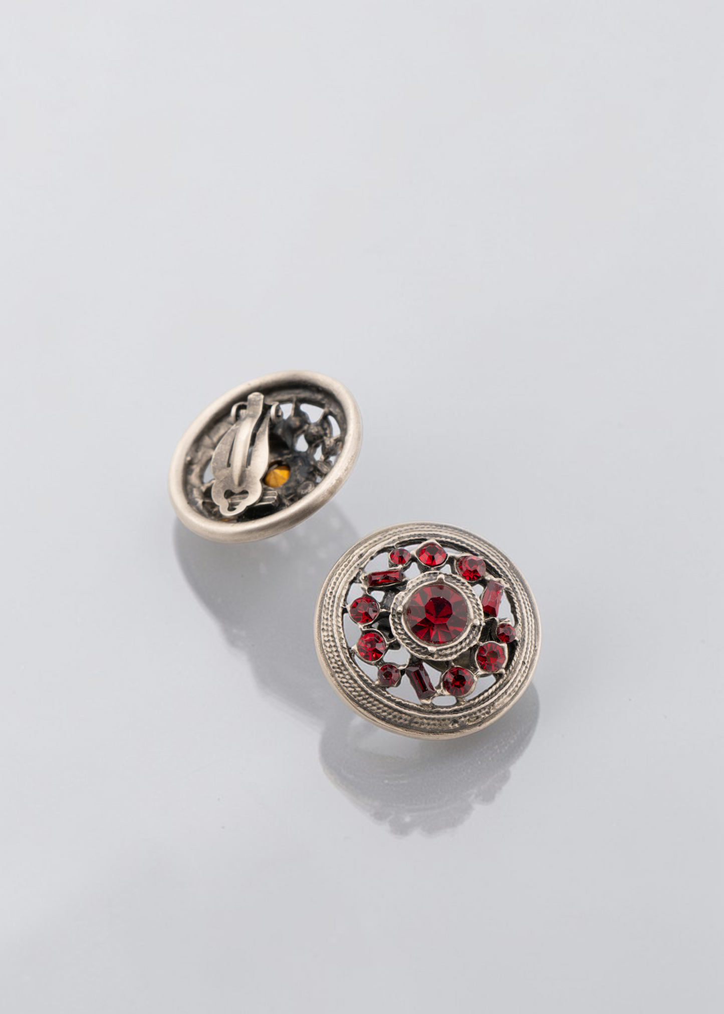 Pre-loved - Circular Red Crystal Clip On Earrings