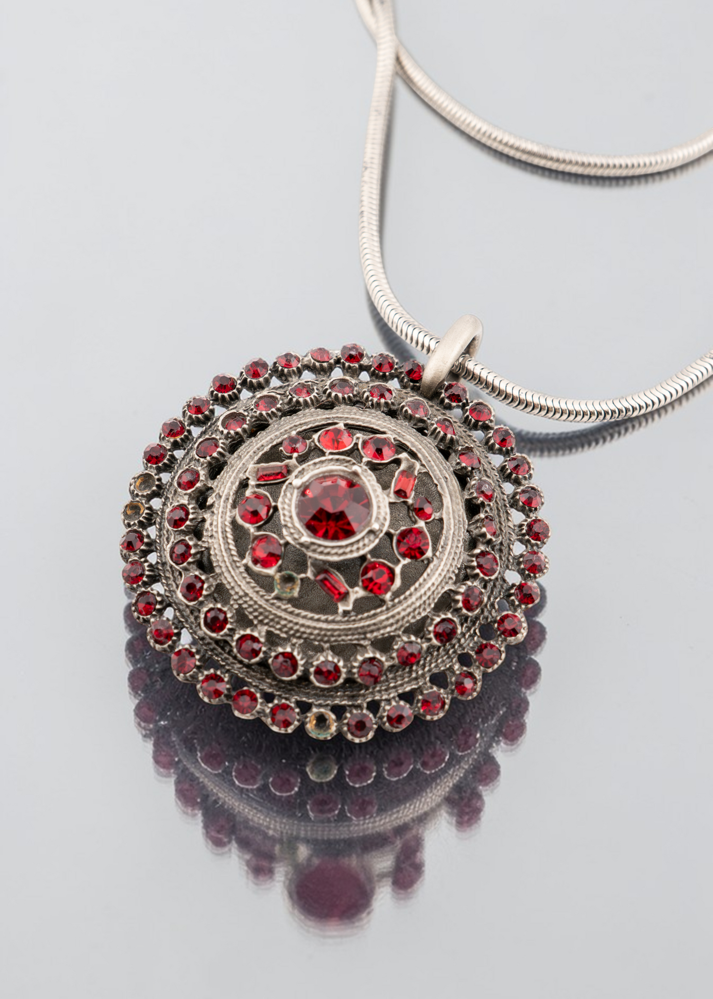 Pre-loved  - Circular Red Crystal Long Necklace