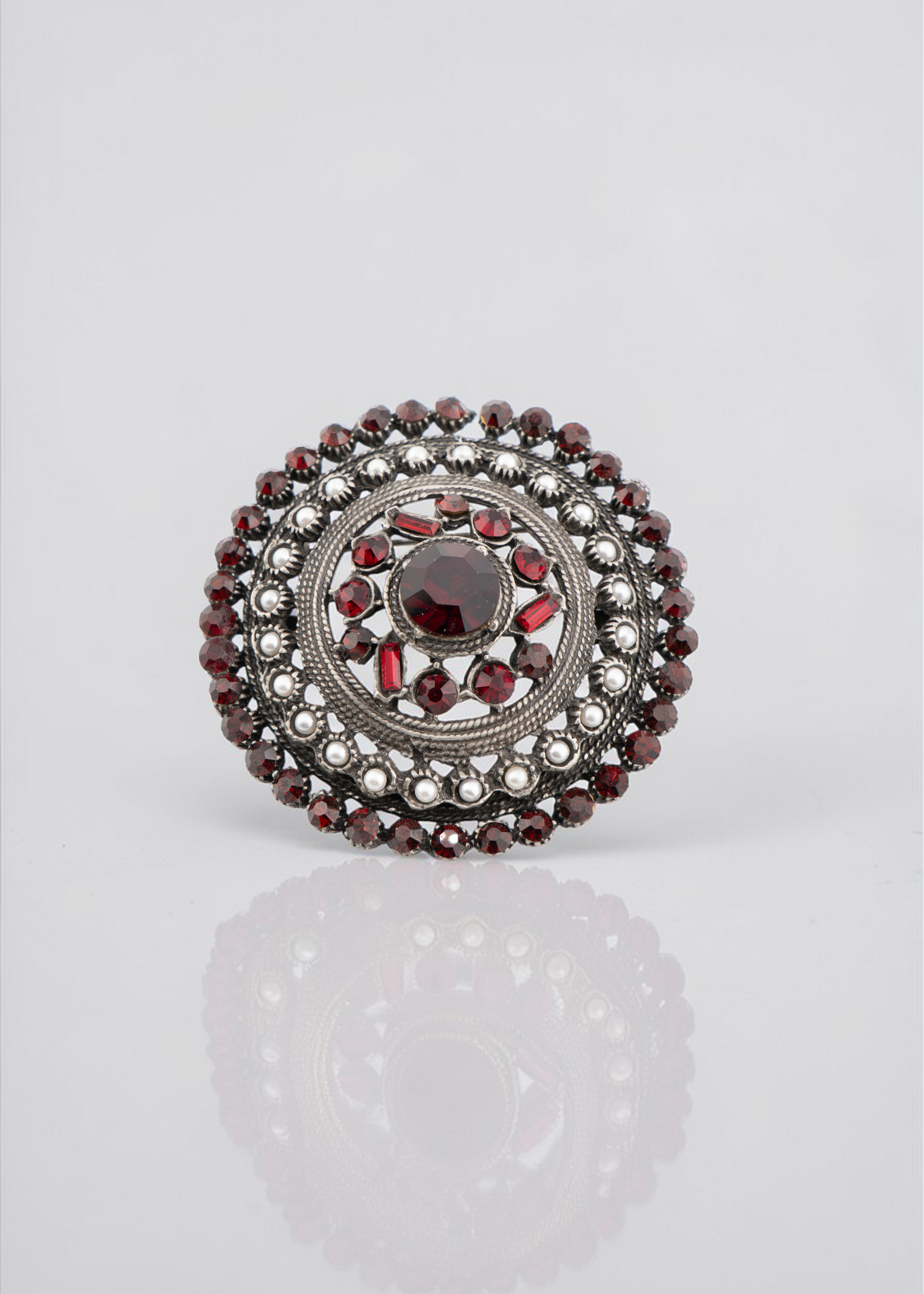 Pre-loved  -  Circular Red Crystal Brooch