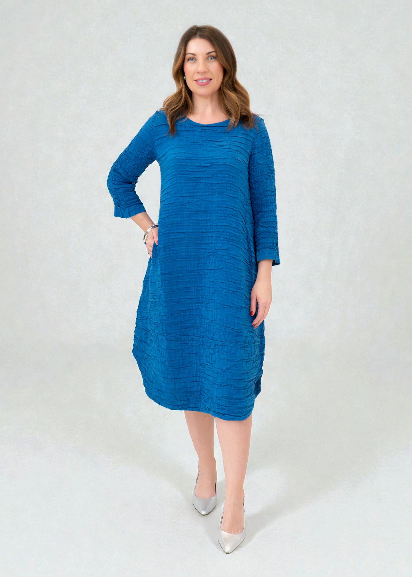 Grizas - Curved Hem Crinkled Silk Linen Dress