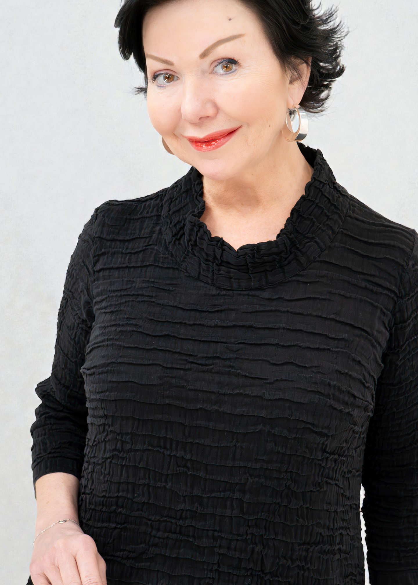 Grizas - Sleeved Cowl Neck Crinkled Silk Linen Dress