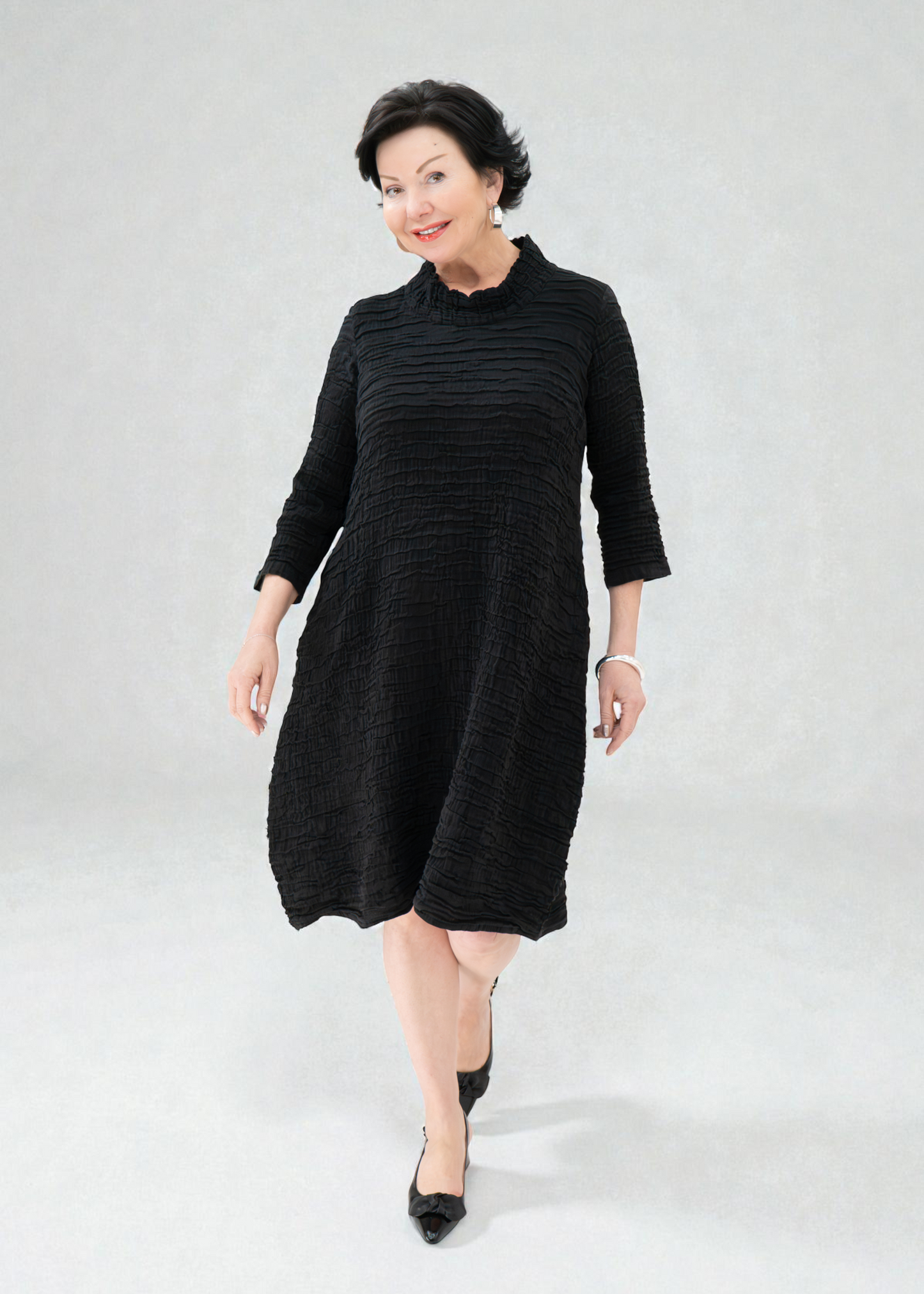 Grizas - Sleeved Cowl Neck Crinkled Silk Linen Dress