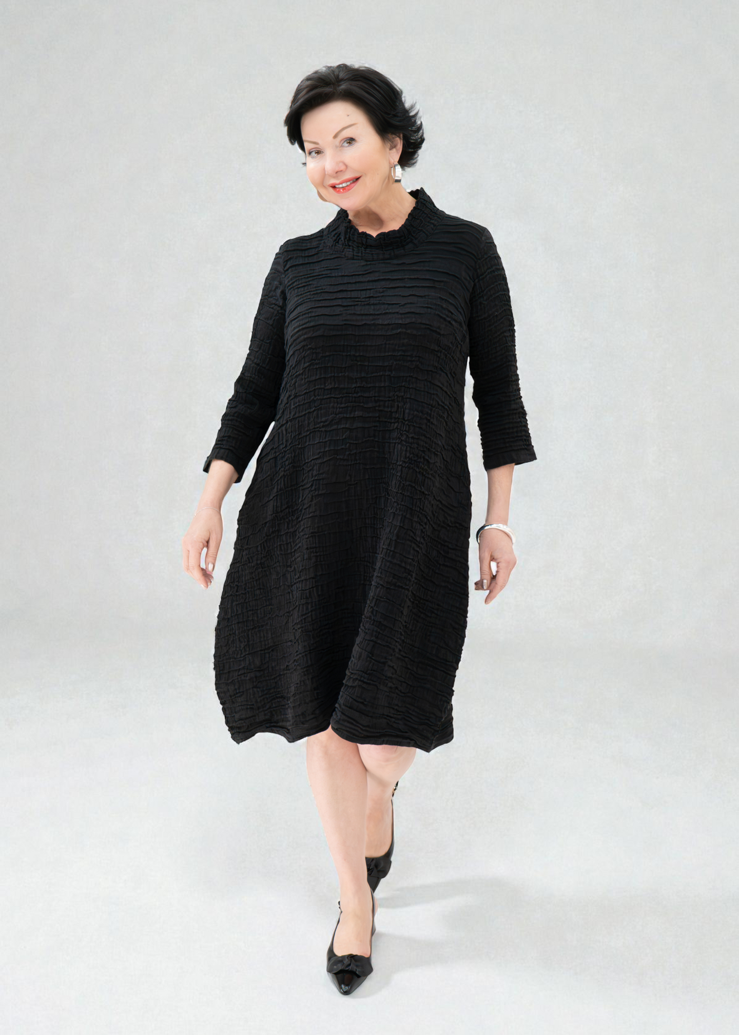 Grizas - Sleeved Cowl Neck Crinkled Silk Linen Dress