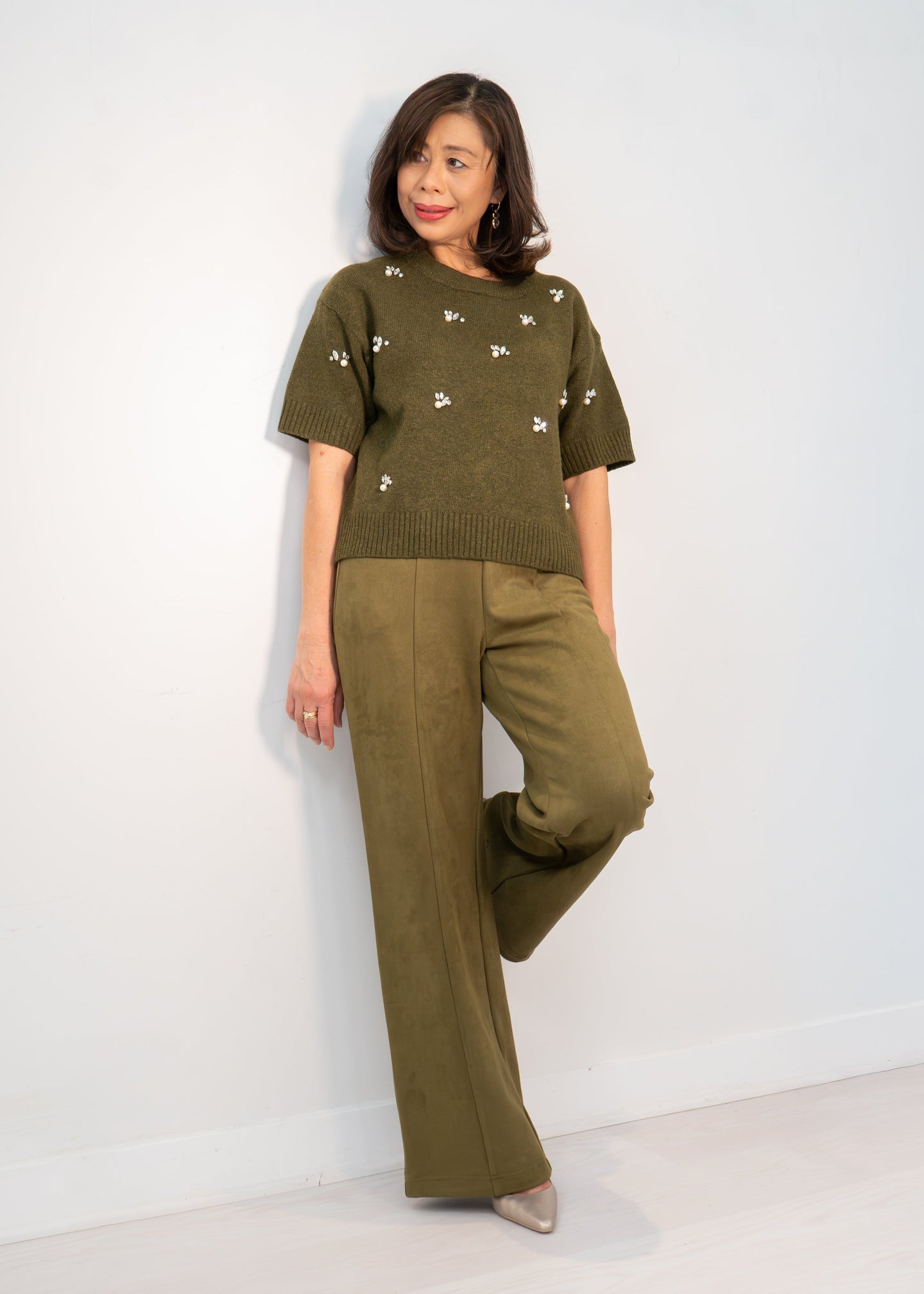Gabby Isabella - Rhinestone Pearl Sweater Top