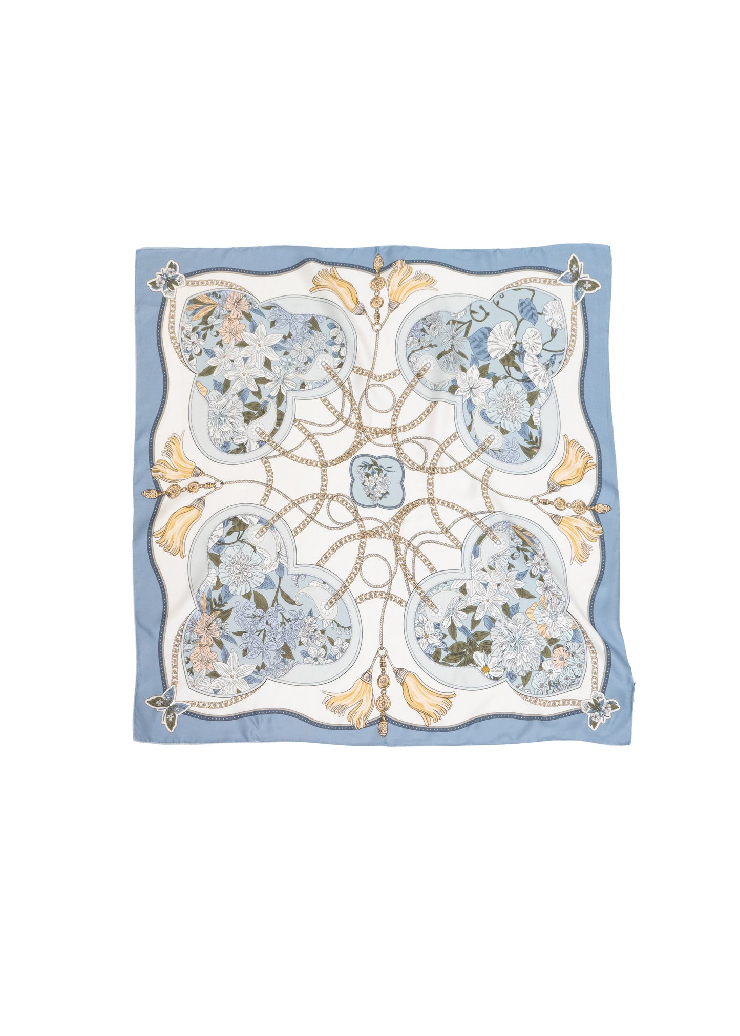 Tassel & Floral Silk Scarf