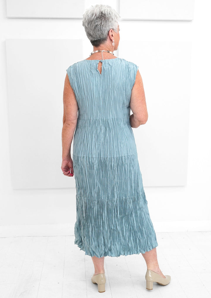 Eileen Fisher - Crushed Silk Jewel Neck Tiered Dress
