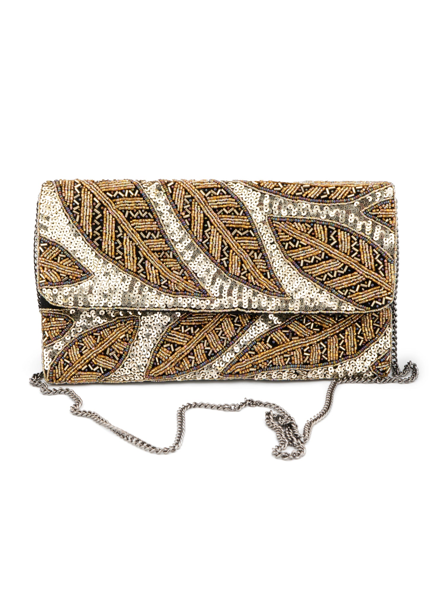 LCD - Golden Leaf Beaded Sequin Clutch Bag