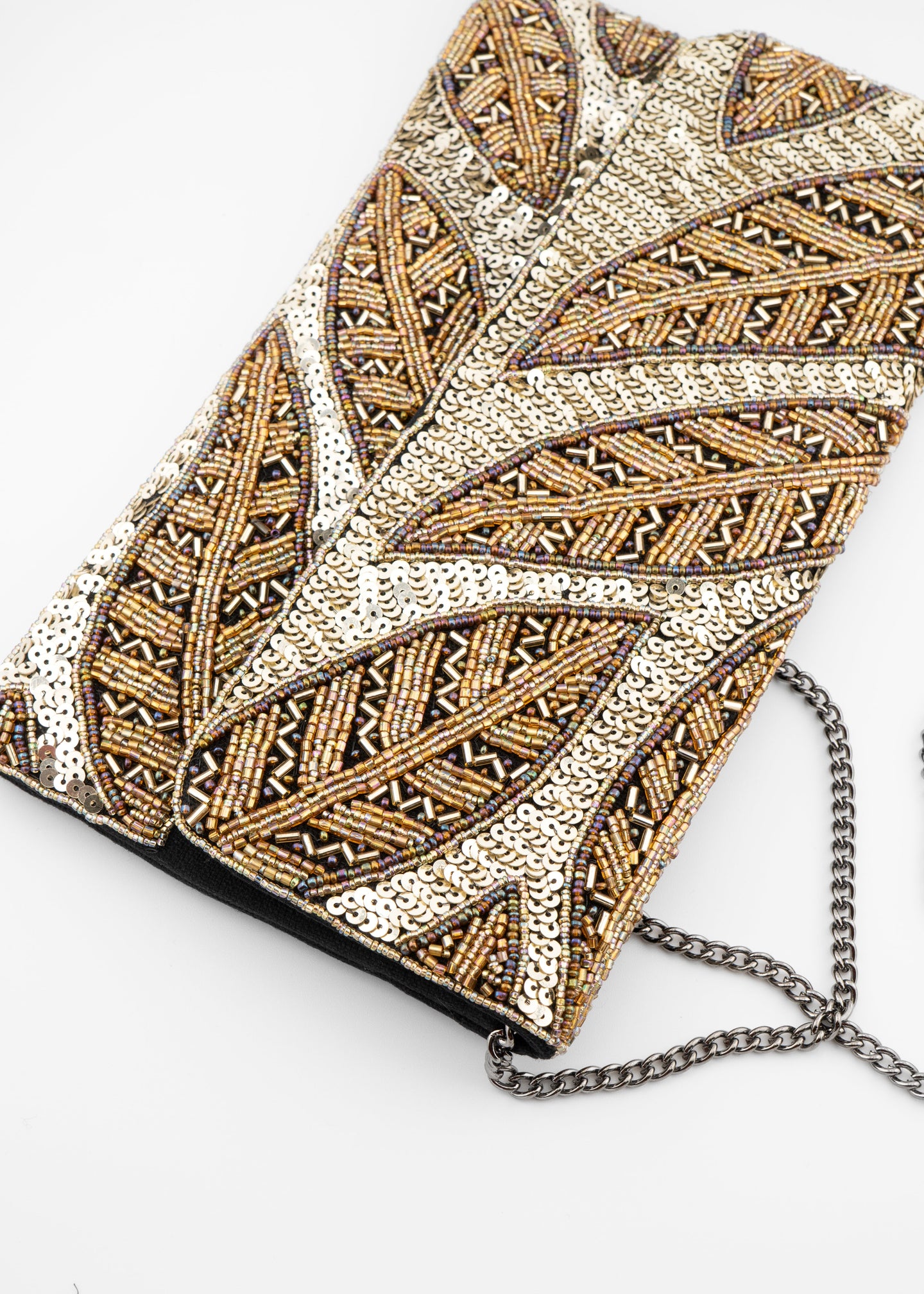 LCD - Golden Leaf Beaded Sequin Clutch Bag