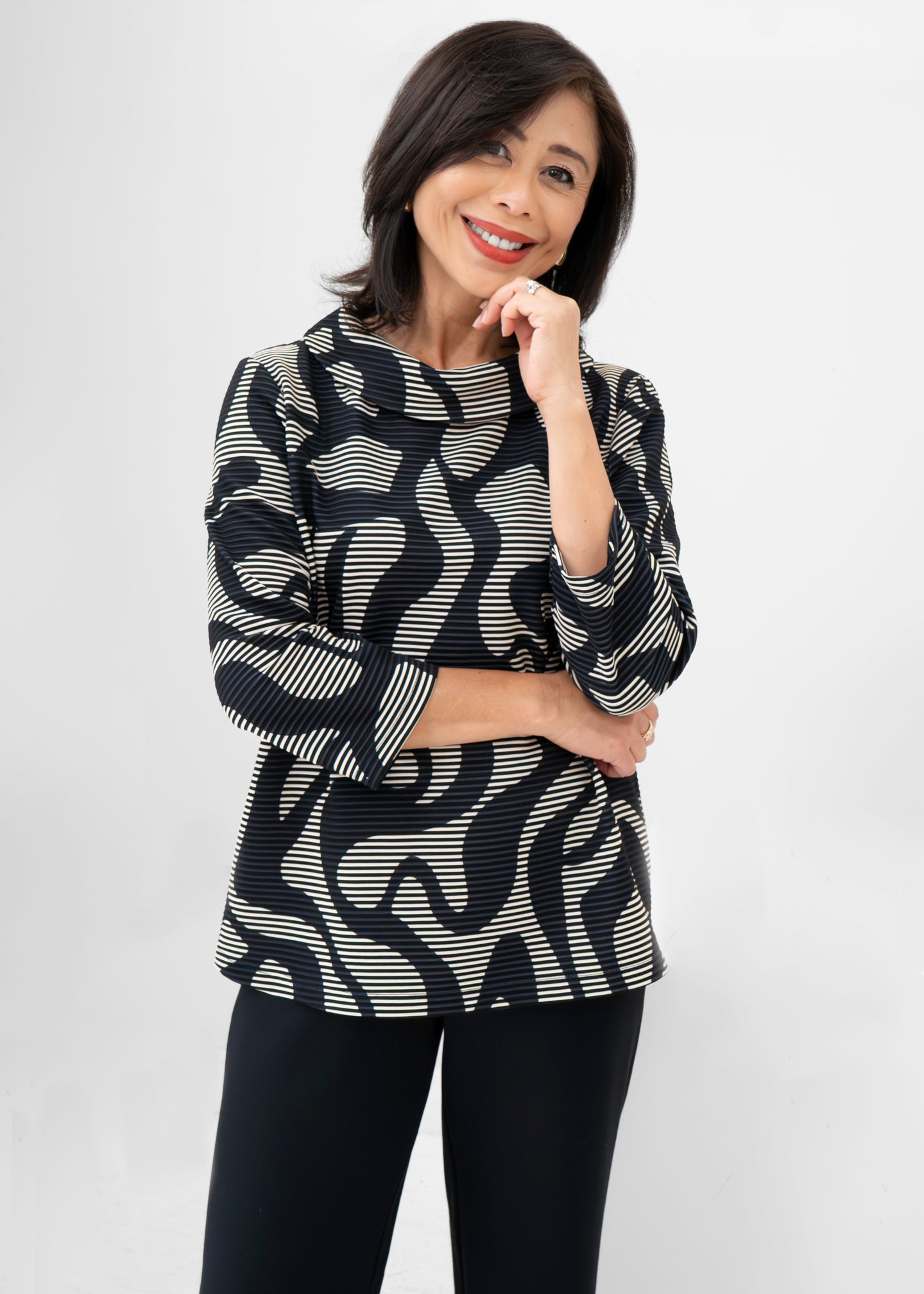 Compli K - Cowl Neck Abstract Print Top - SALE
