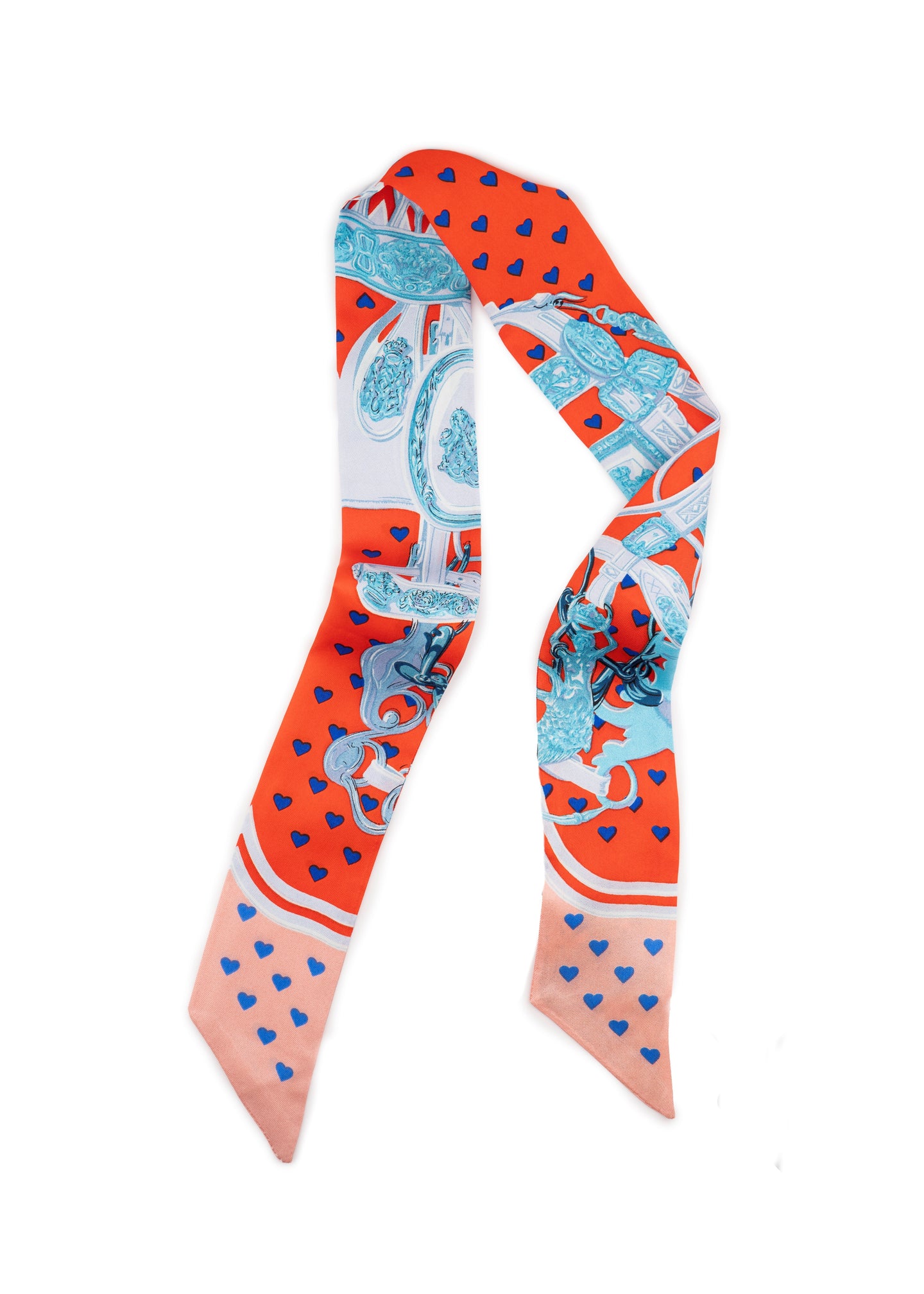 Mixed Print Heart Long Silk Scarf