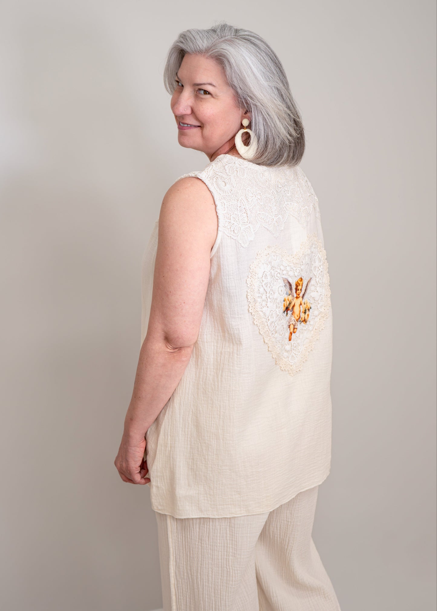Paper Lace - Angel Print Lace Top