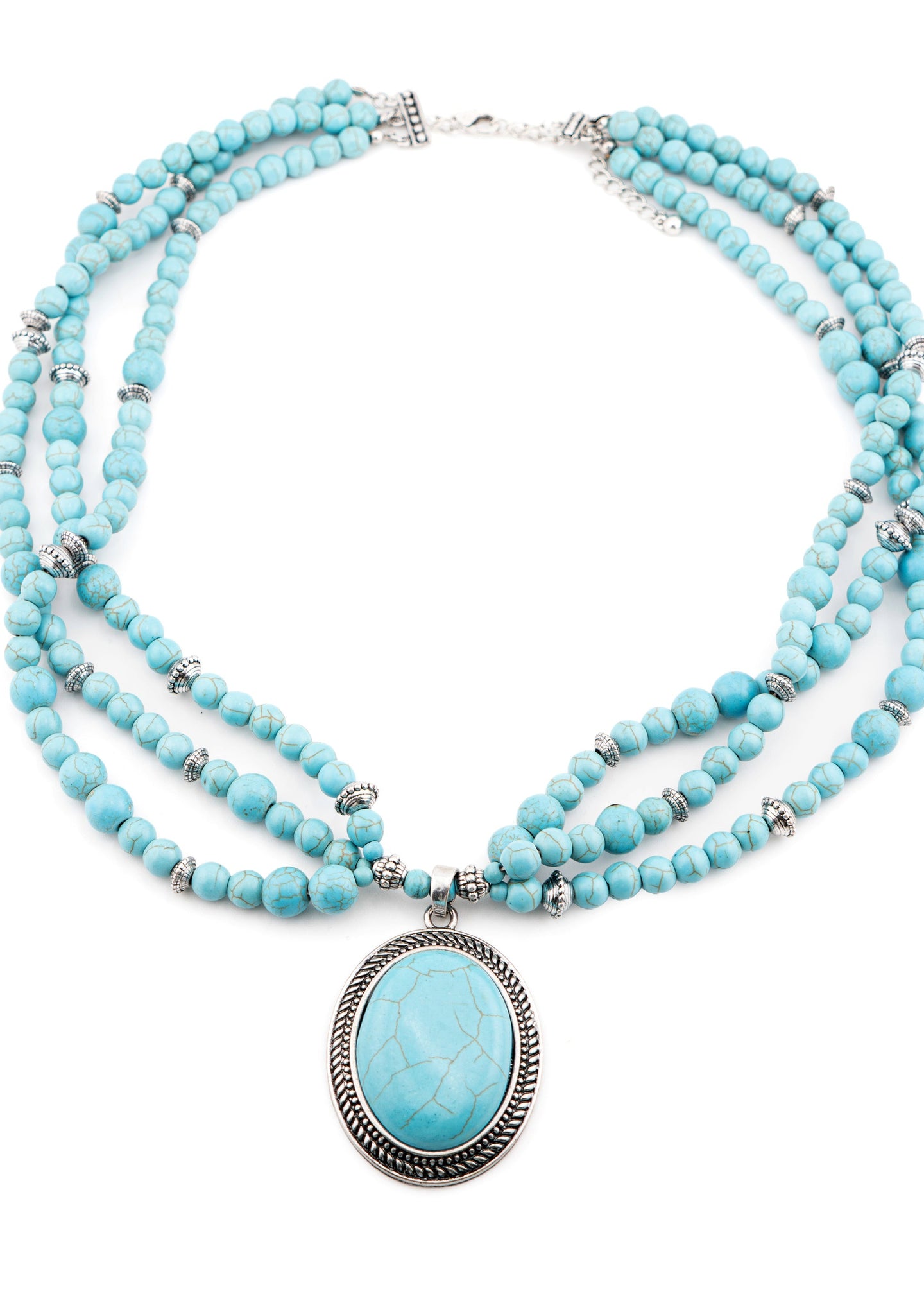 Triple Strand Turquoise Pendant Necklace