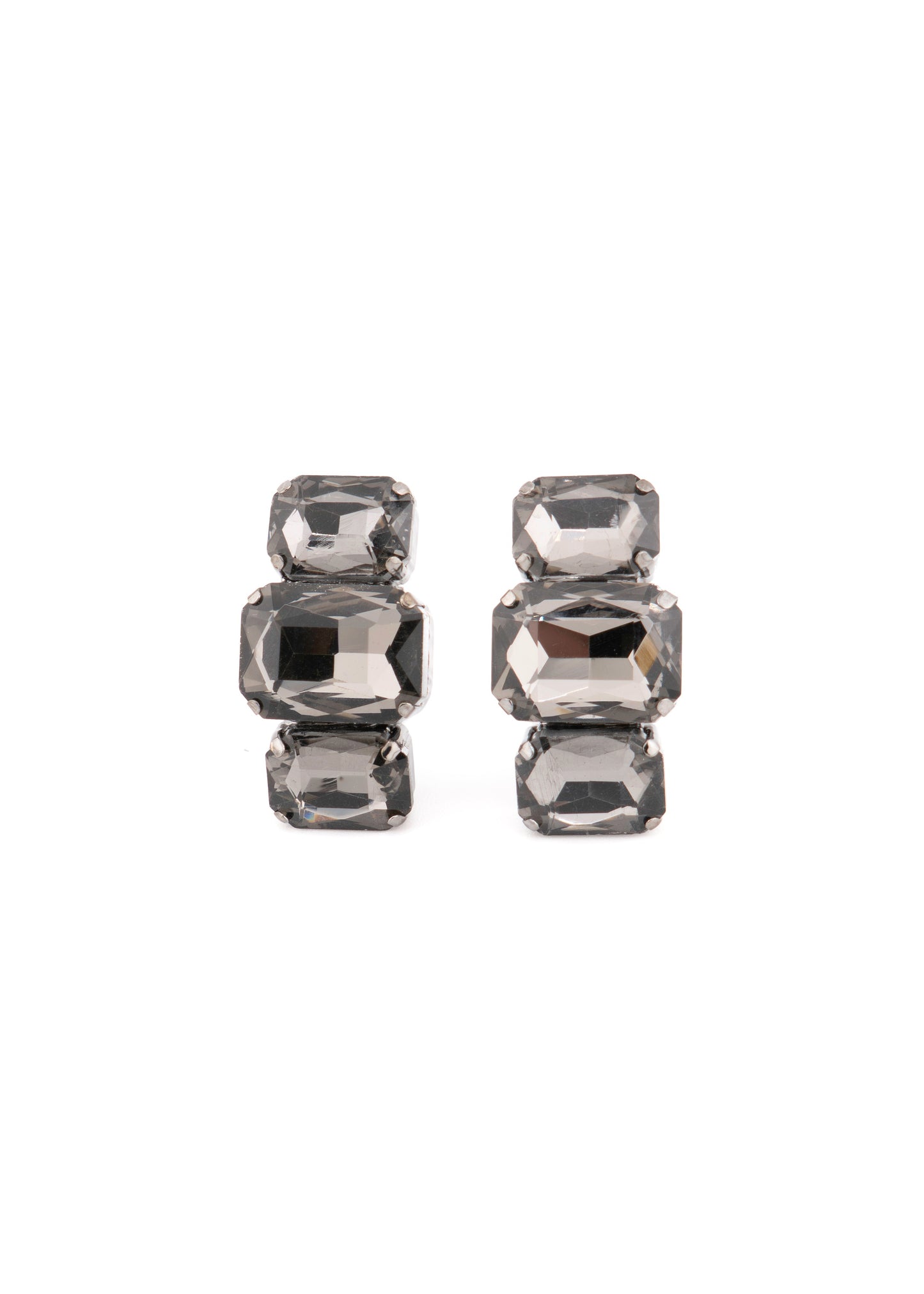 Smoky  Emerald-Cut Crystal Clip Earrings