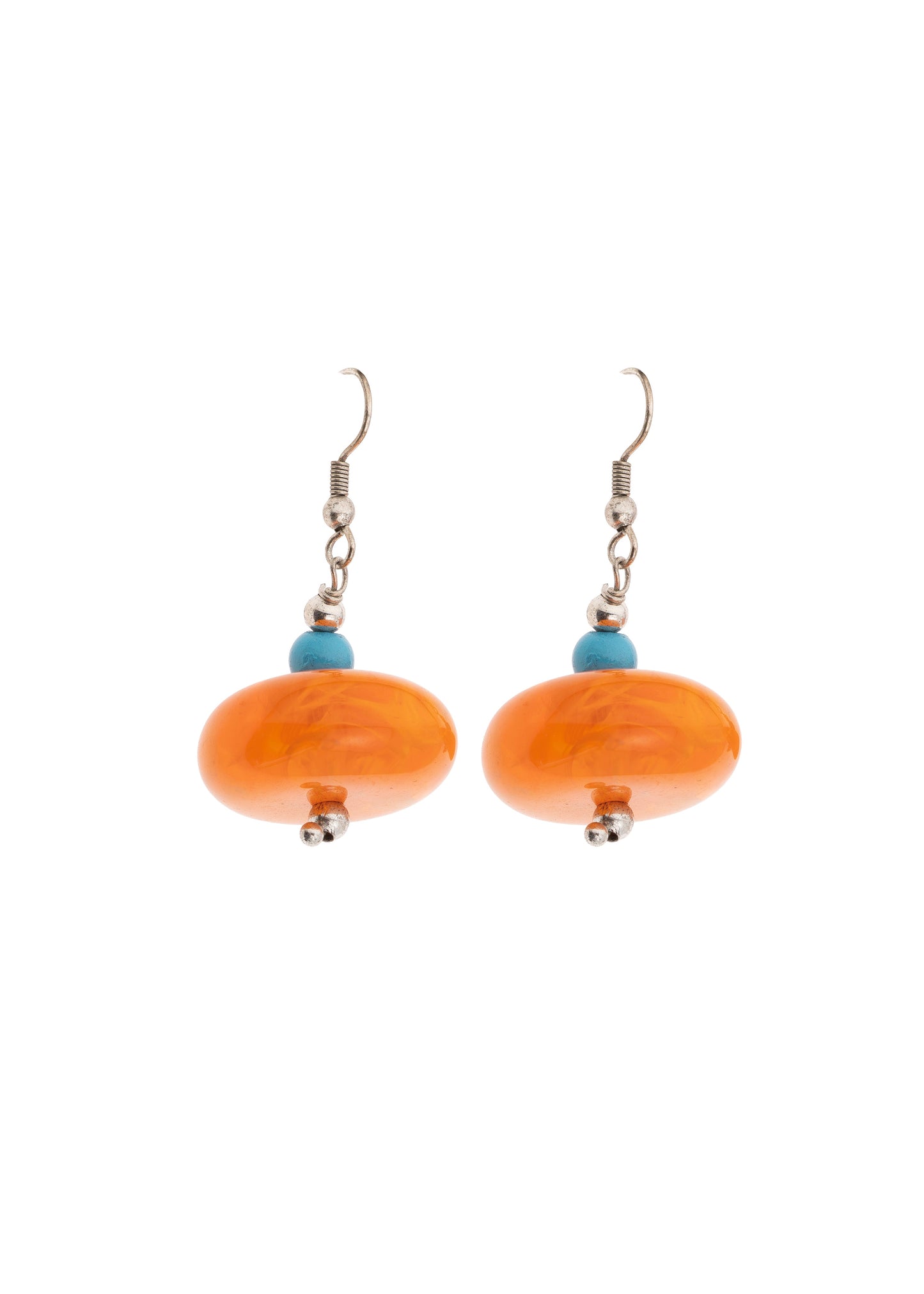 Amber & Turquoise Bead Dangle Earrings