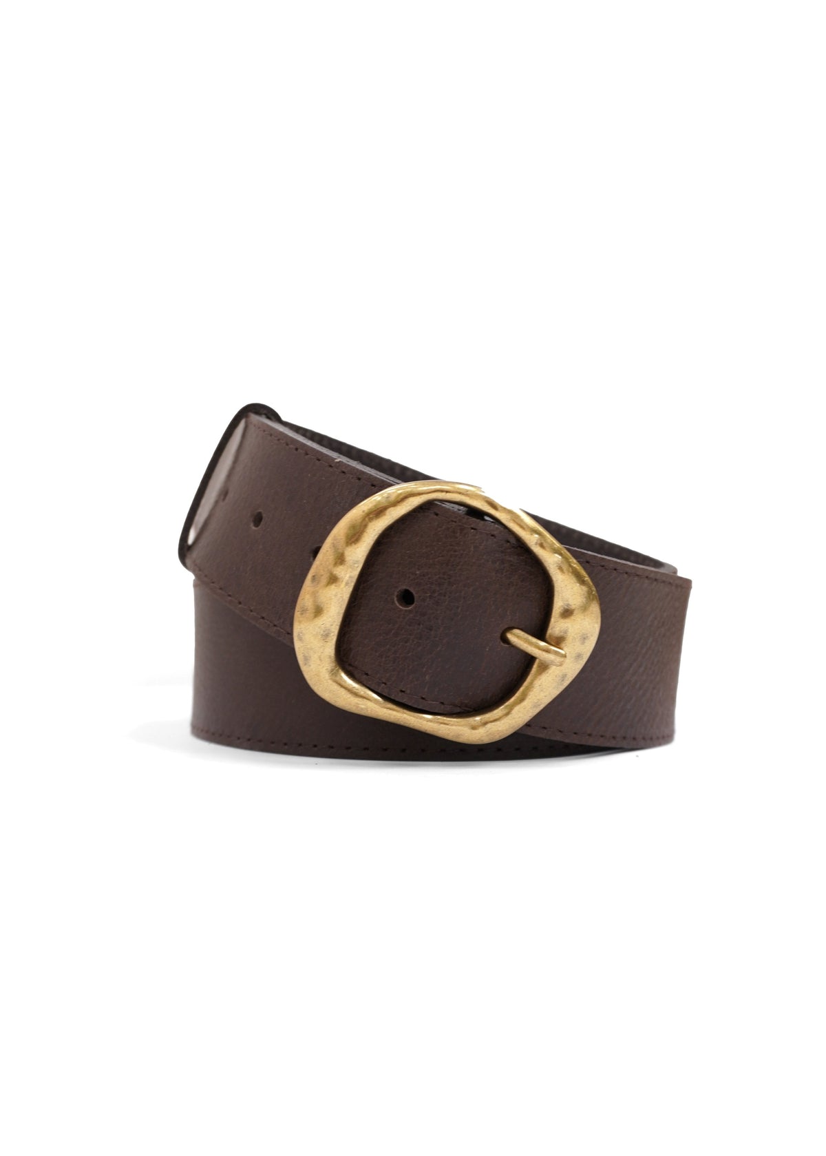 Landes Mocha Brown Leather Belt with Antiqued Gold Tone Buckle M Brown leather belt | WOODLAND main image 3