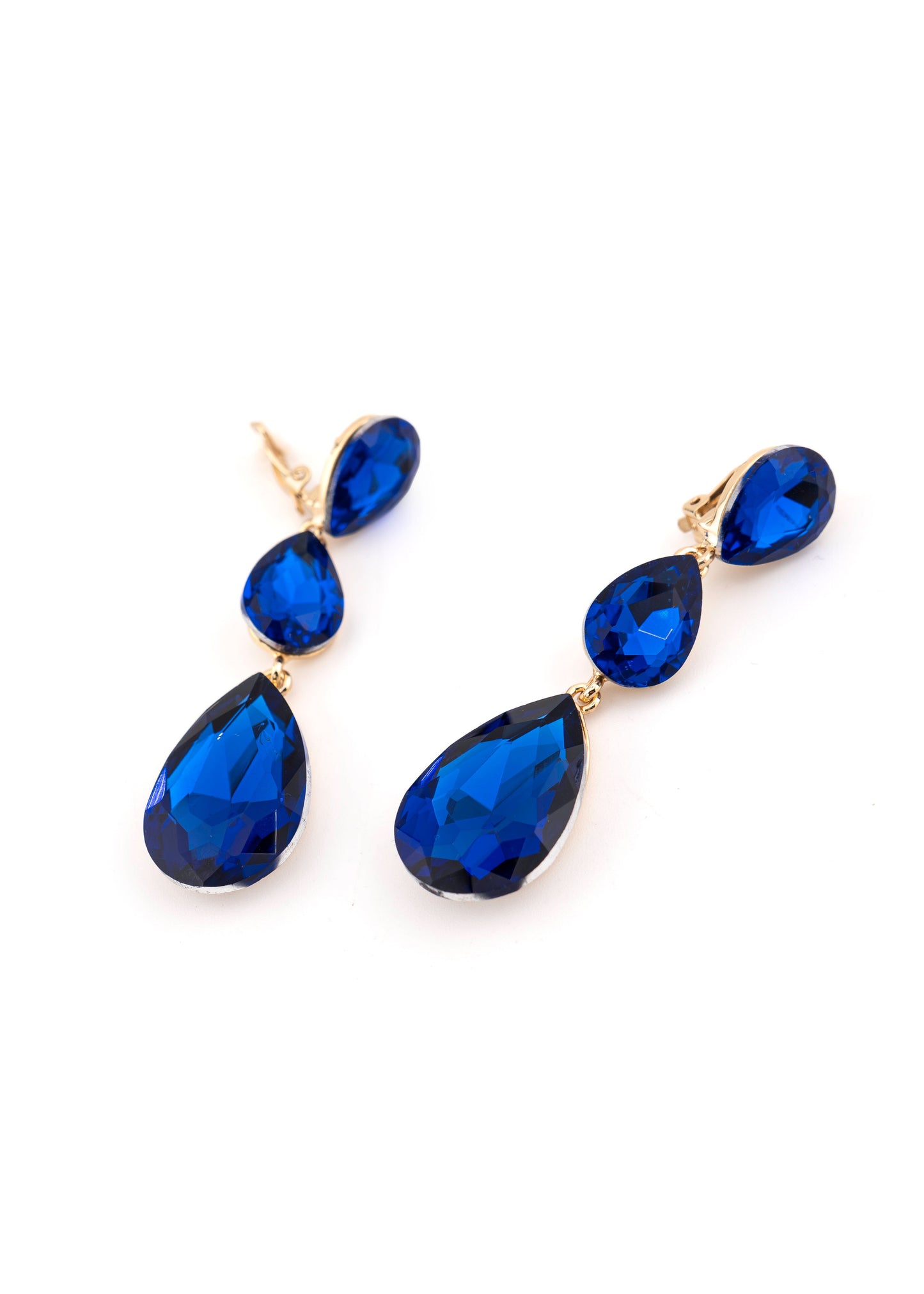 Royal Blue Triple Teardrop Clip on Earrings