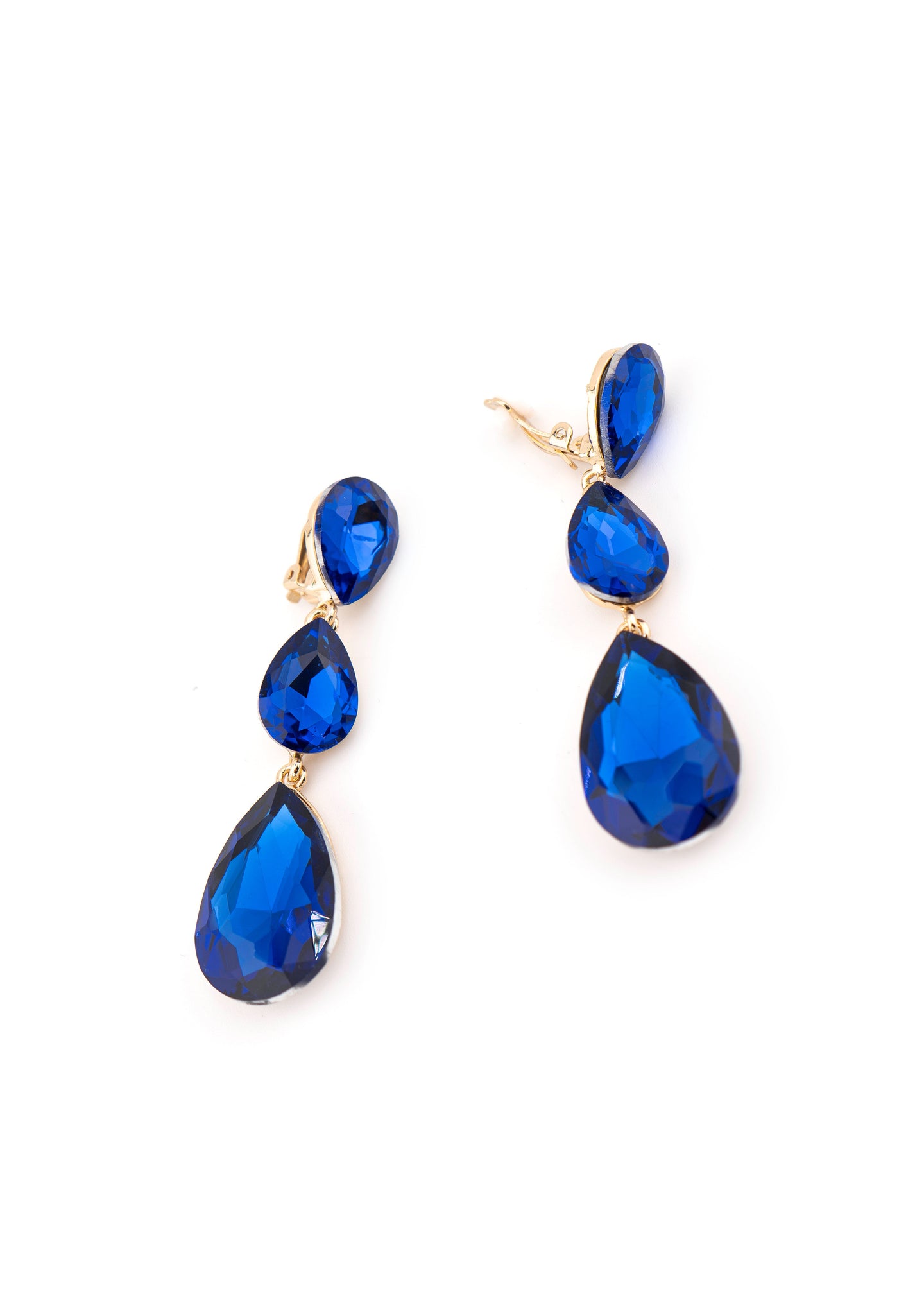 Royal Blue Triple Teardrop Clip on Earrings
