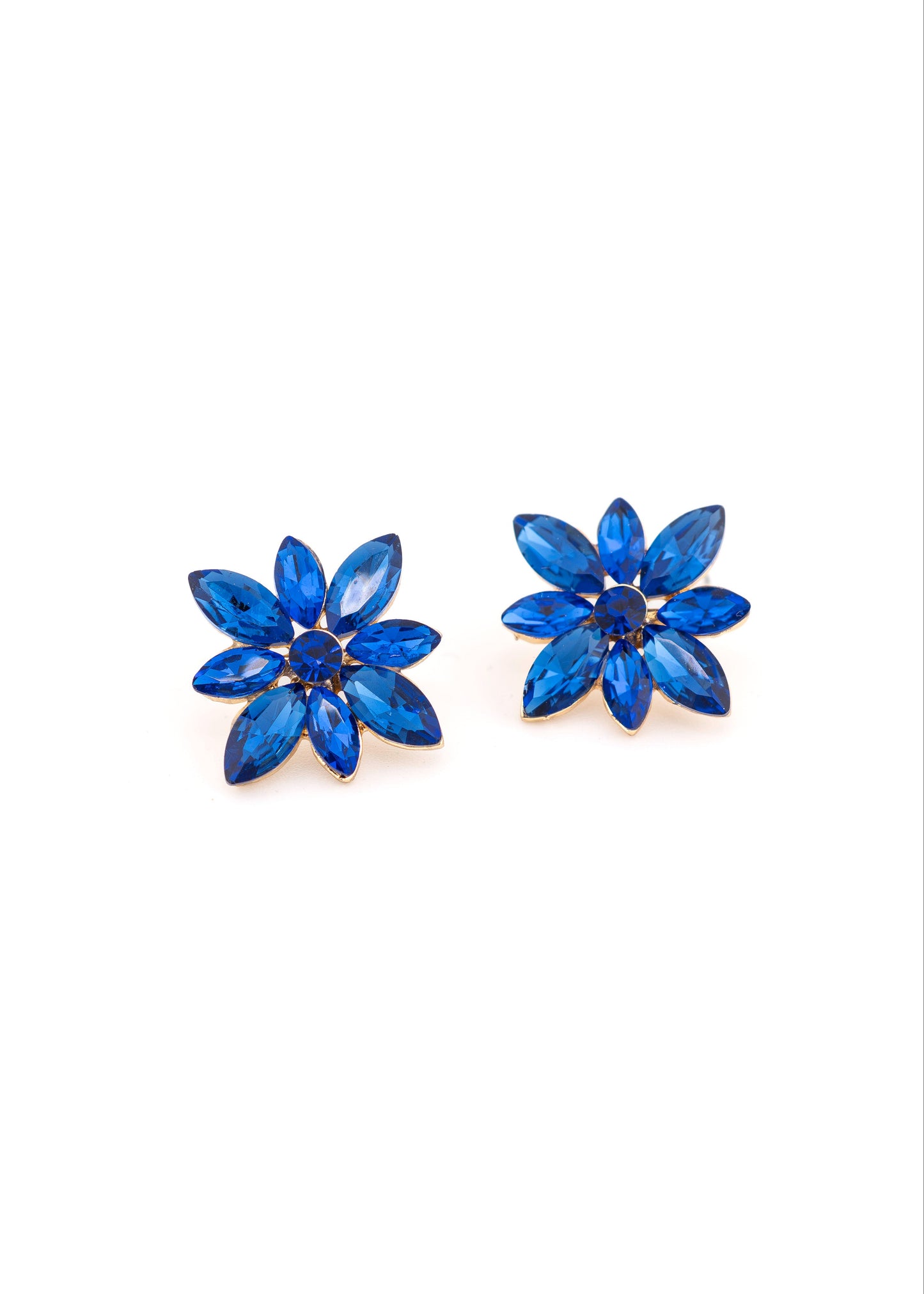 Royal Blue Crystal Flower Stud Earrings