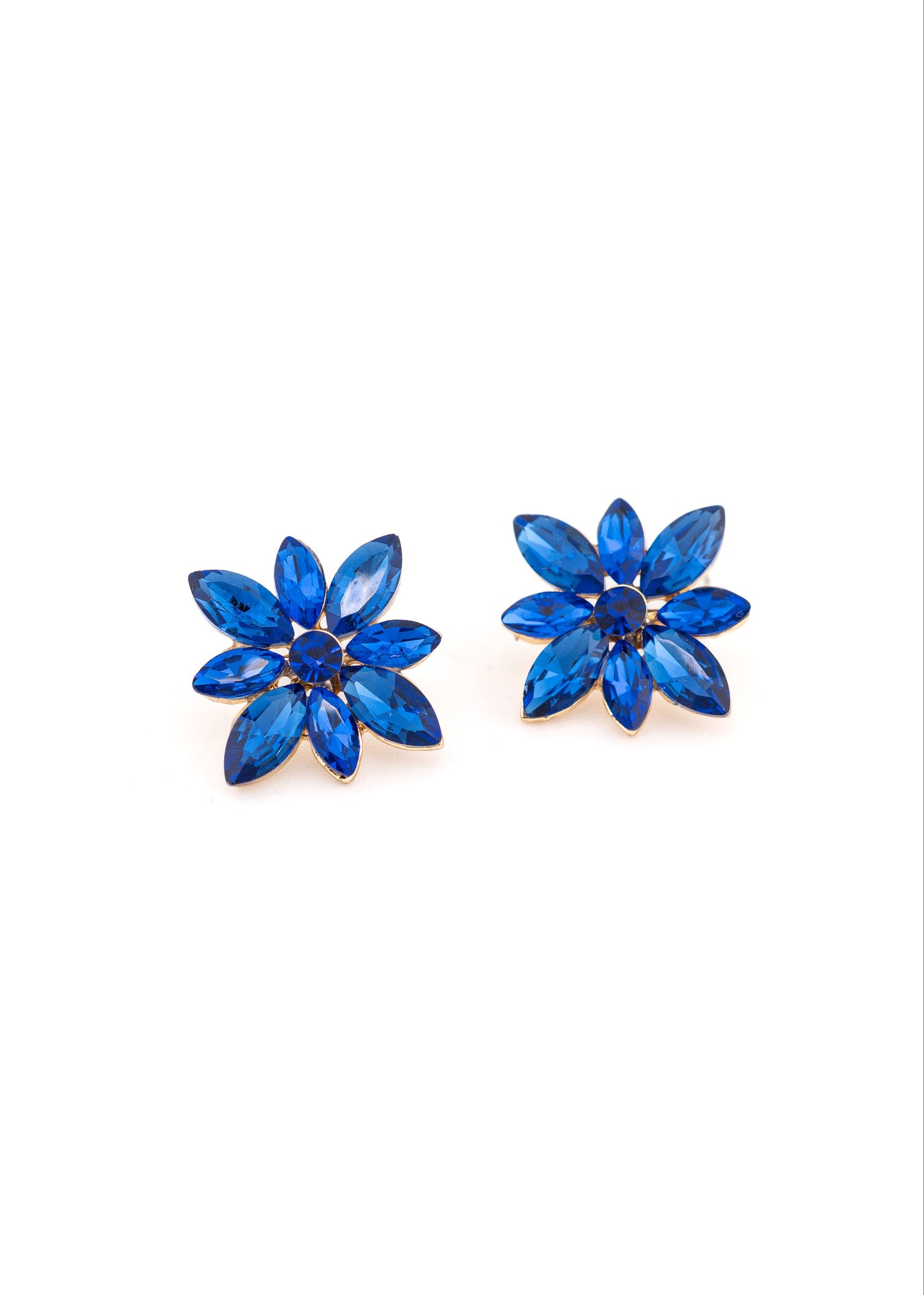 Royal Blue Crystal Flower Stud Earrings