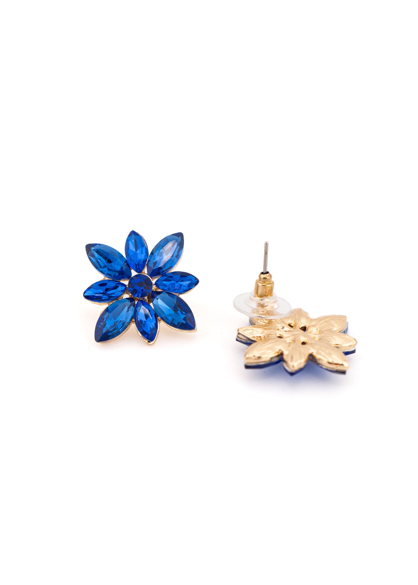 Royal Blue Crystal Flower Stud Earrings