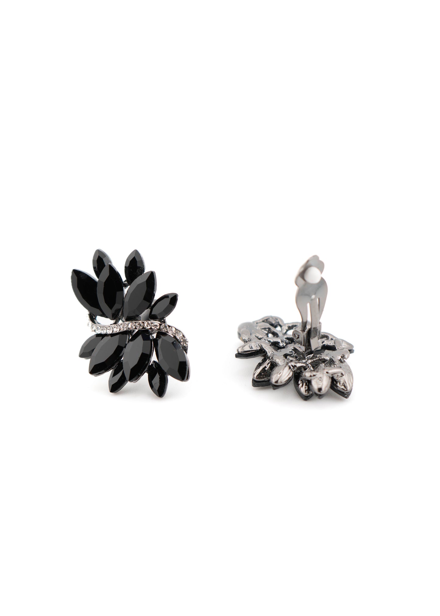 Black Crystal Cluster Clip on Earrings