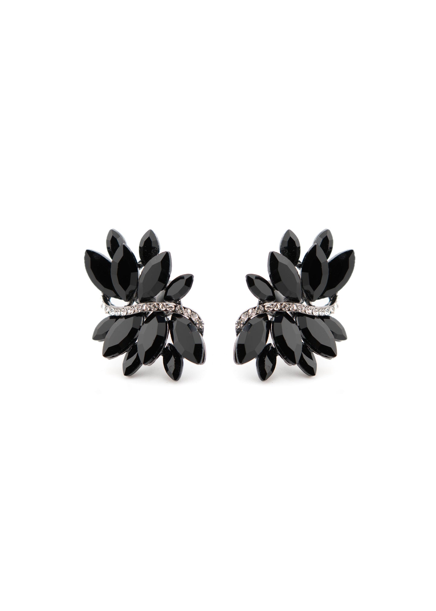 Black Crystal Cluster Clip on Earrings