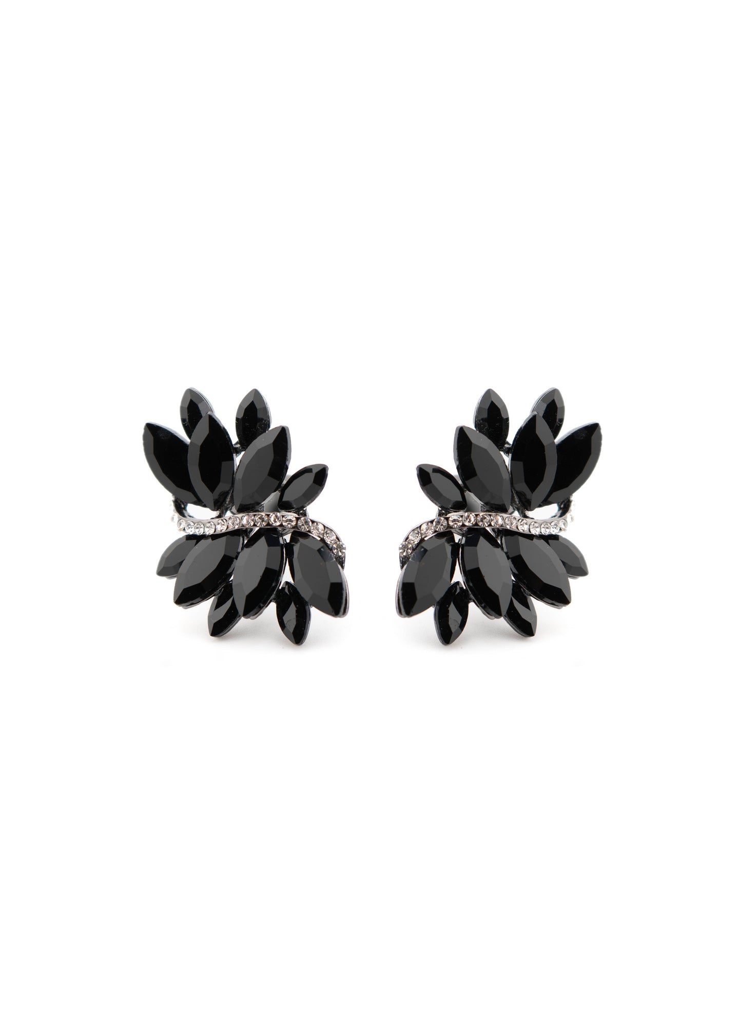 Black Crystal Cluster Clip on Earrings