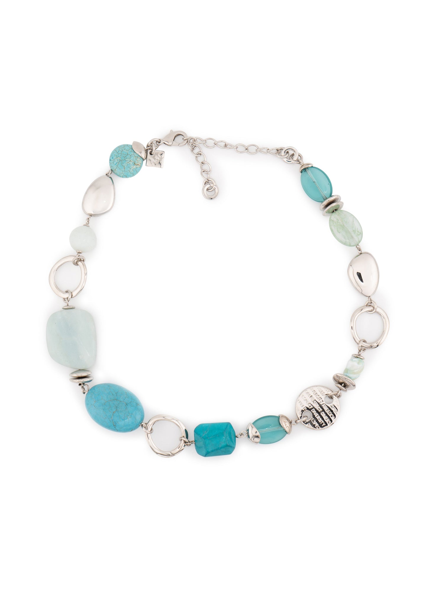 Silver-Tone Turquoise Mix Stone Chain Necklace