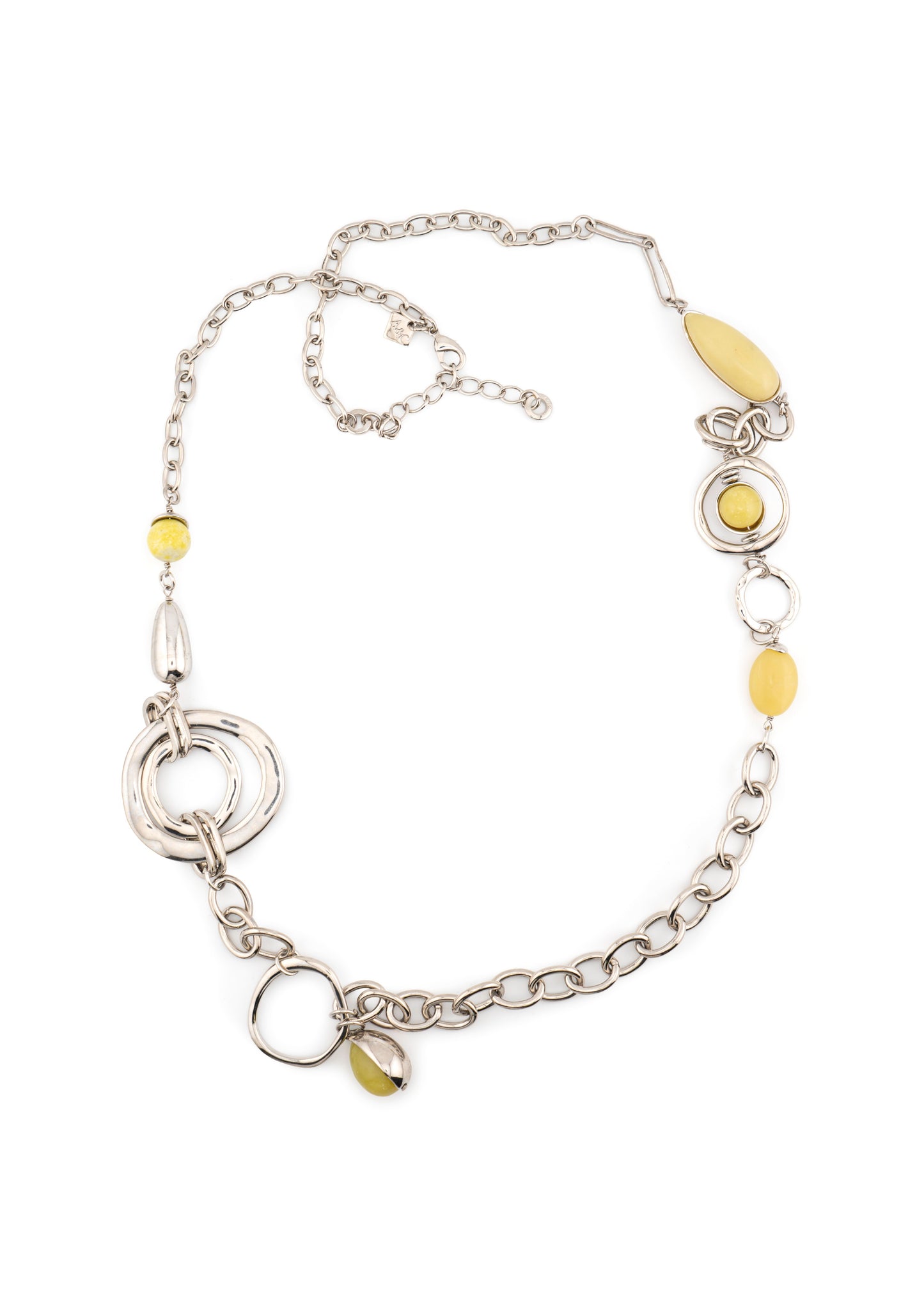 Silver-Tone Circle Link & Citron Stone Long Necklace