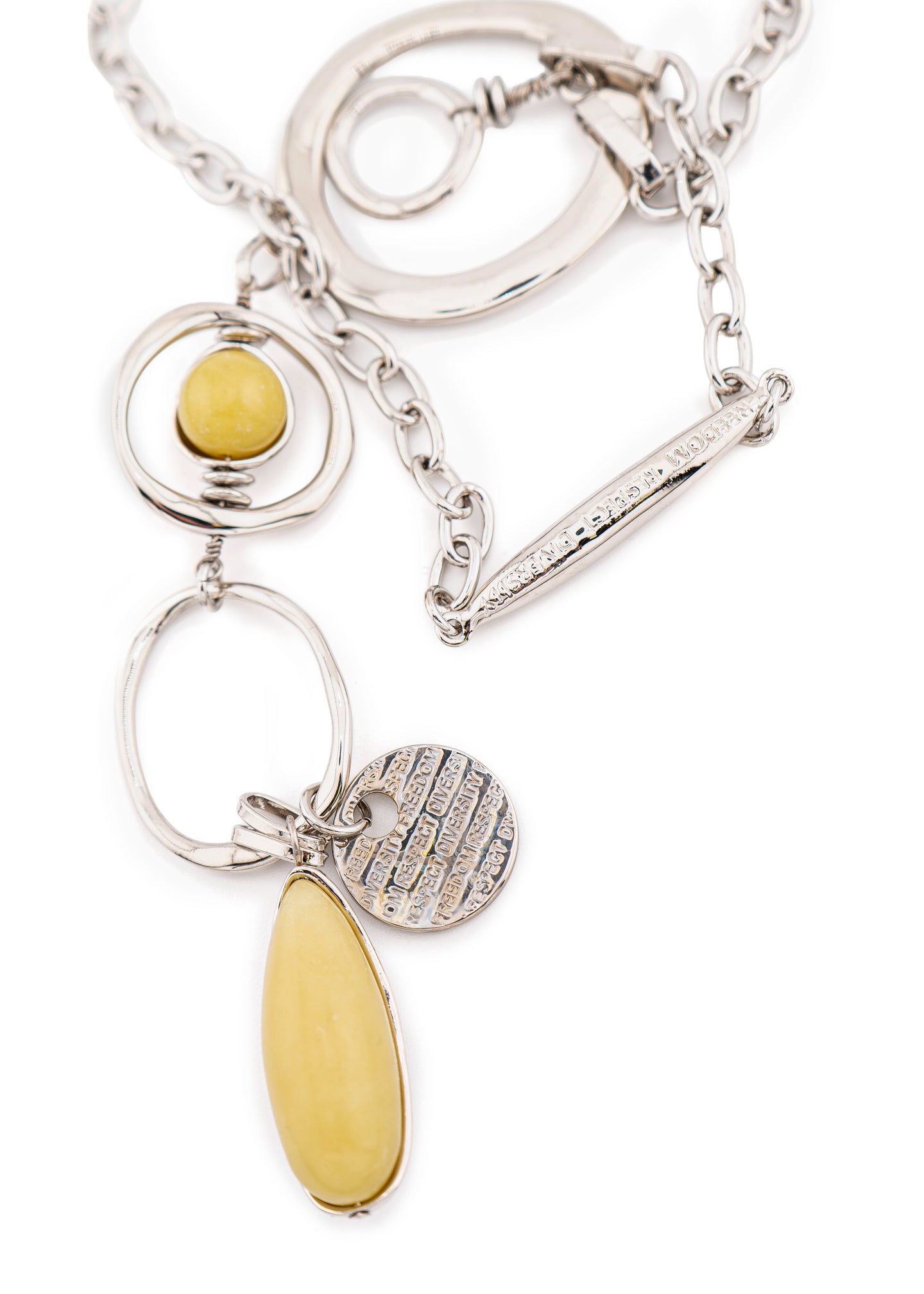 Silver-Tone Circle Link & Citron Stone Lariat Necklace