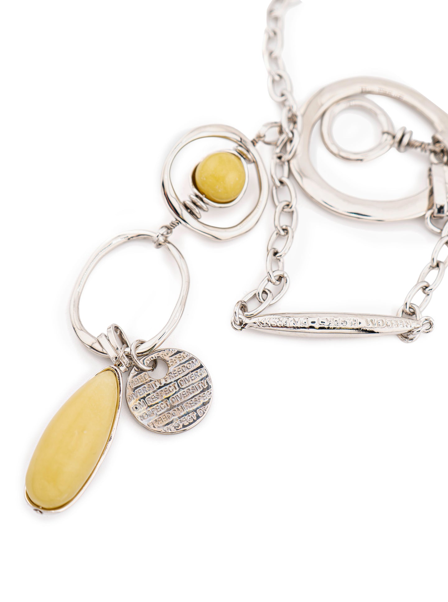 Silver-Tone Circle Link & Citron Stone Lariat Necklace