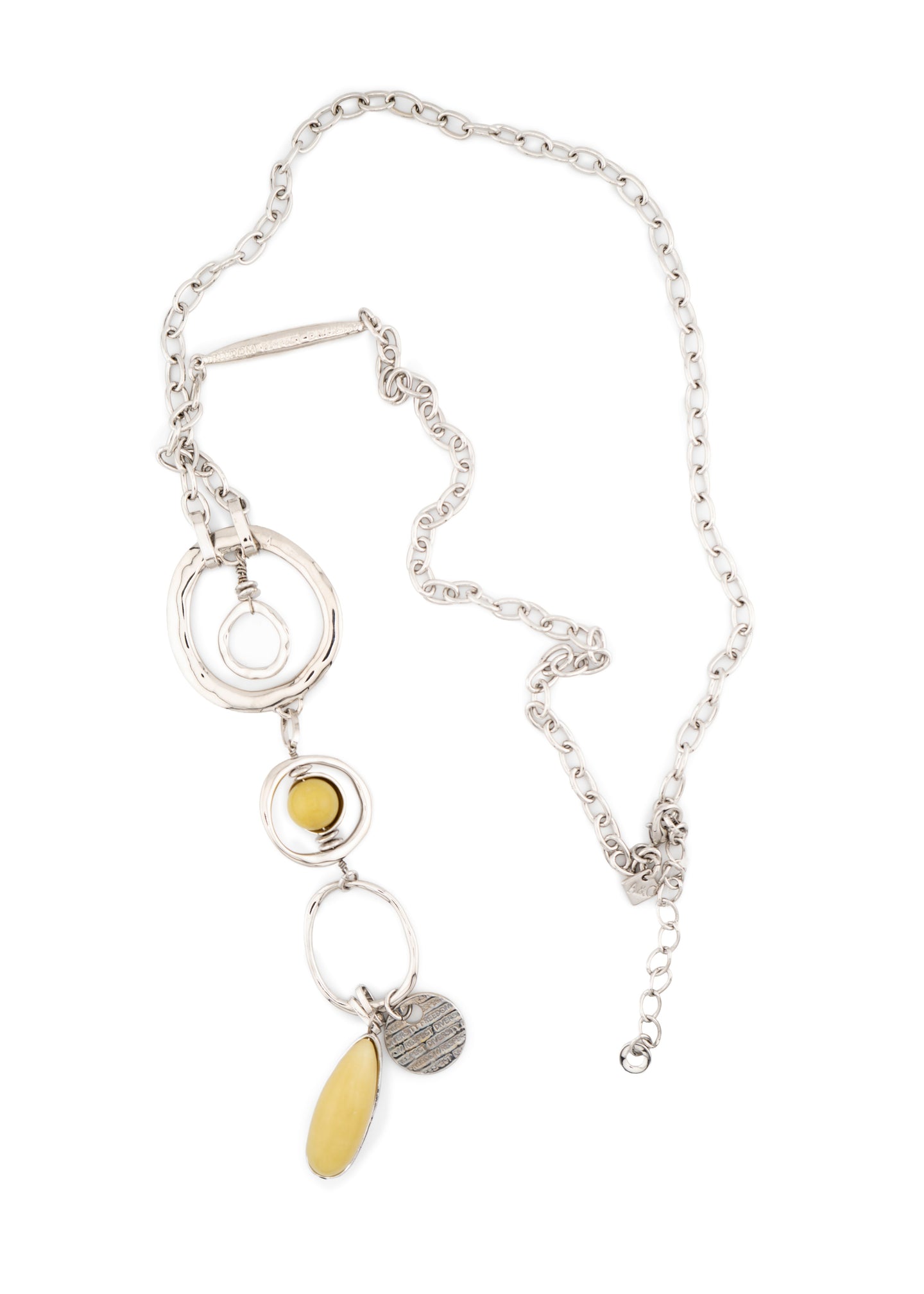 Silver-Tone Circle Link & Citron Stone Lariat Necklace