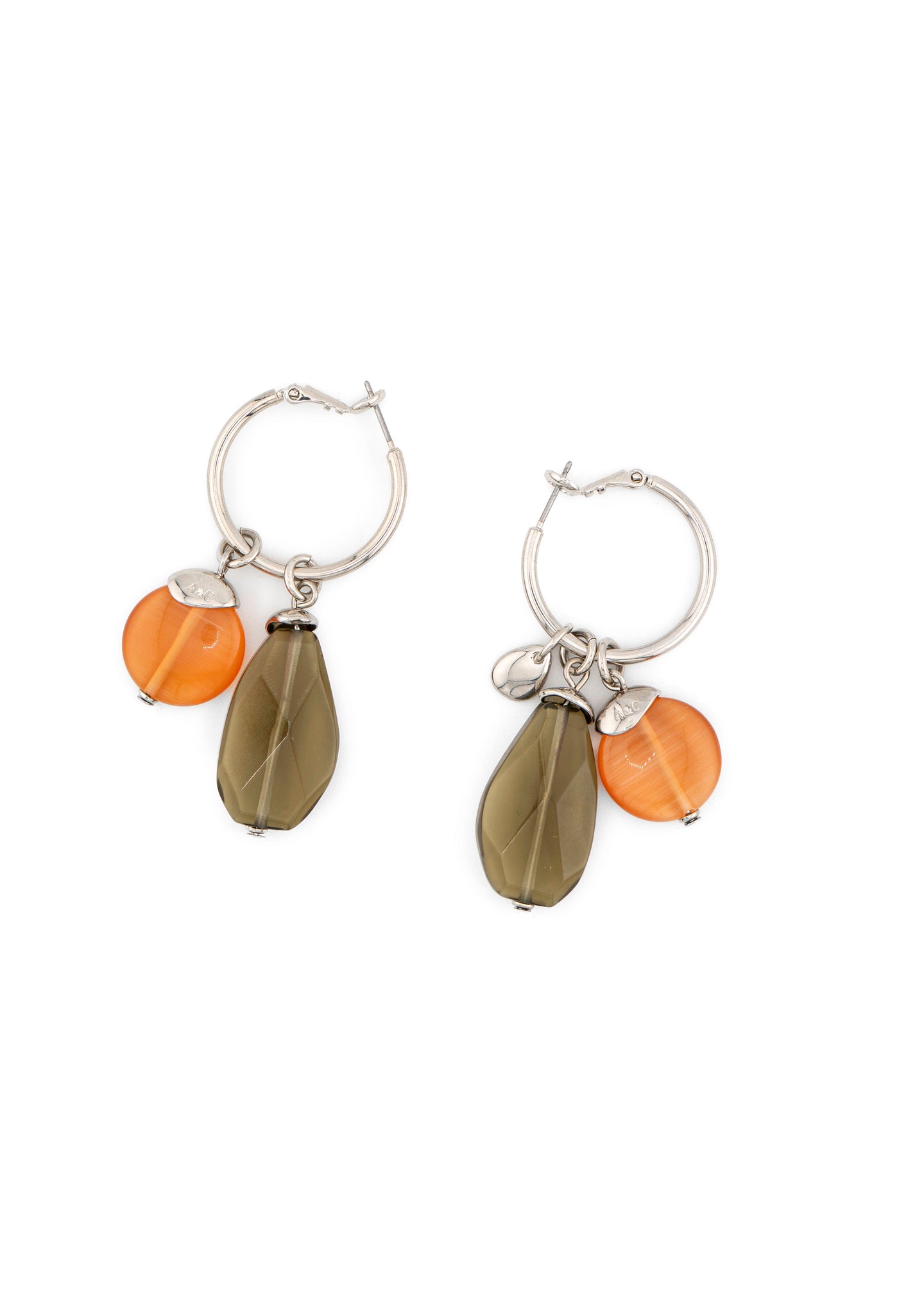 Silver-Tone Carnelian & Smoky Crystal Hoop Earrings