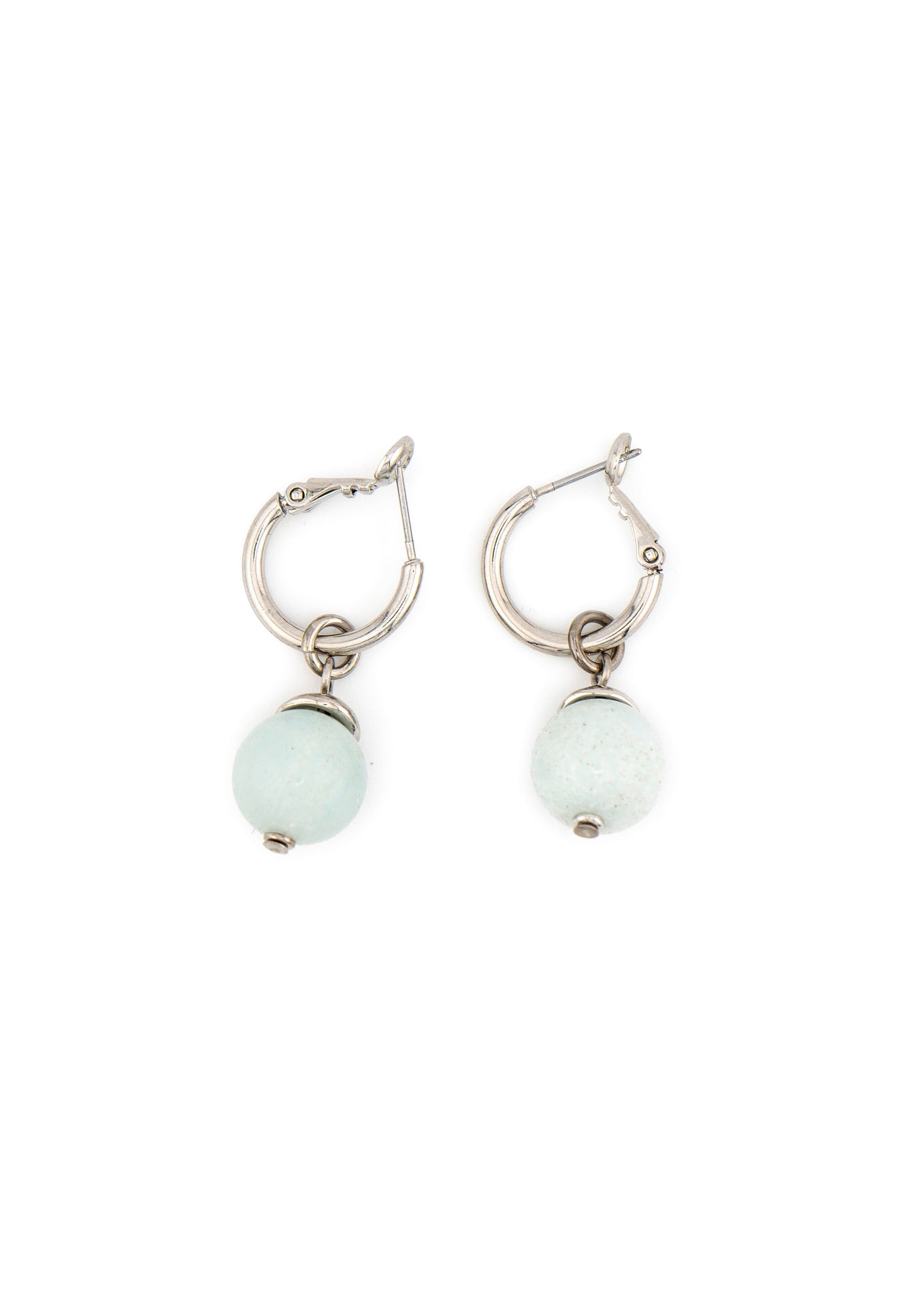 Silver-Tone Mini Hoop & Aqua Stone Drop Earrings