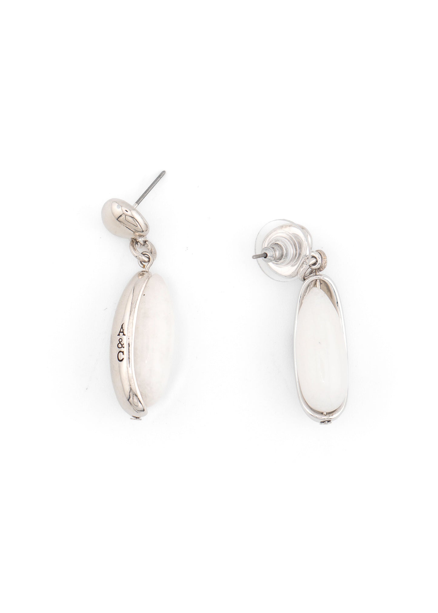 Silver-Tone White Stone Oval Drop Earrings