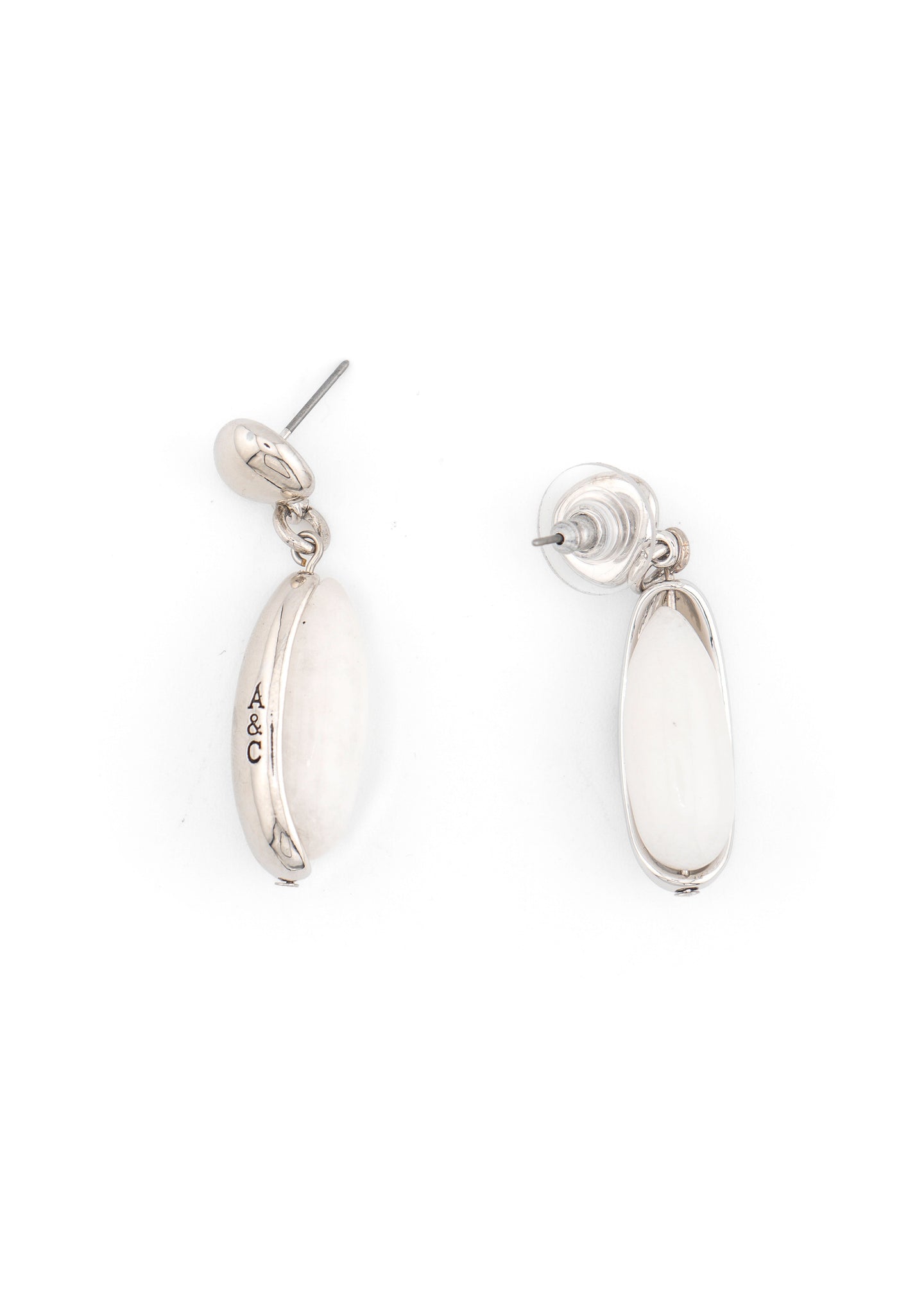 Silver-Tone White Stone Oval Drop Earrings