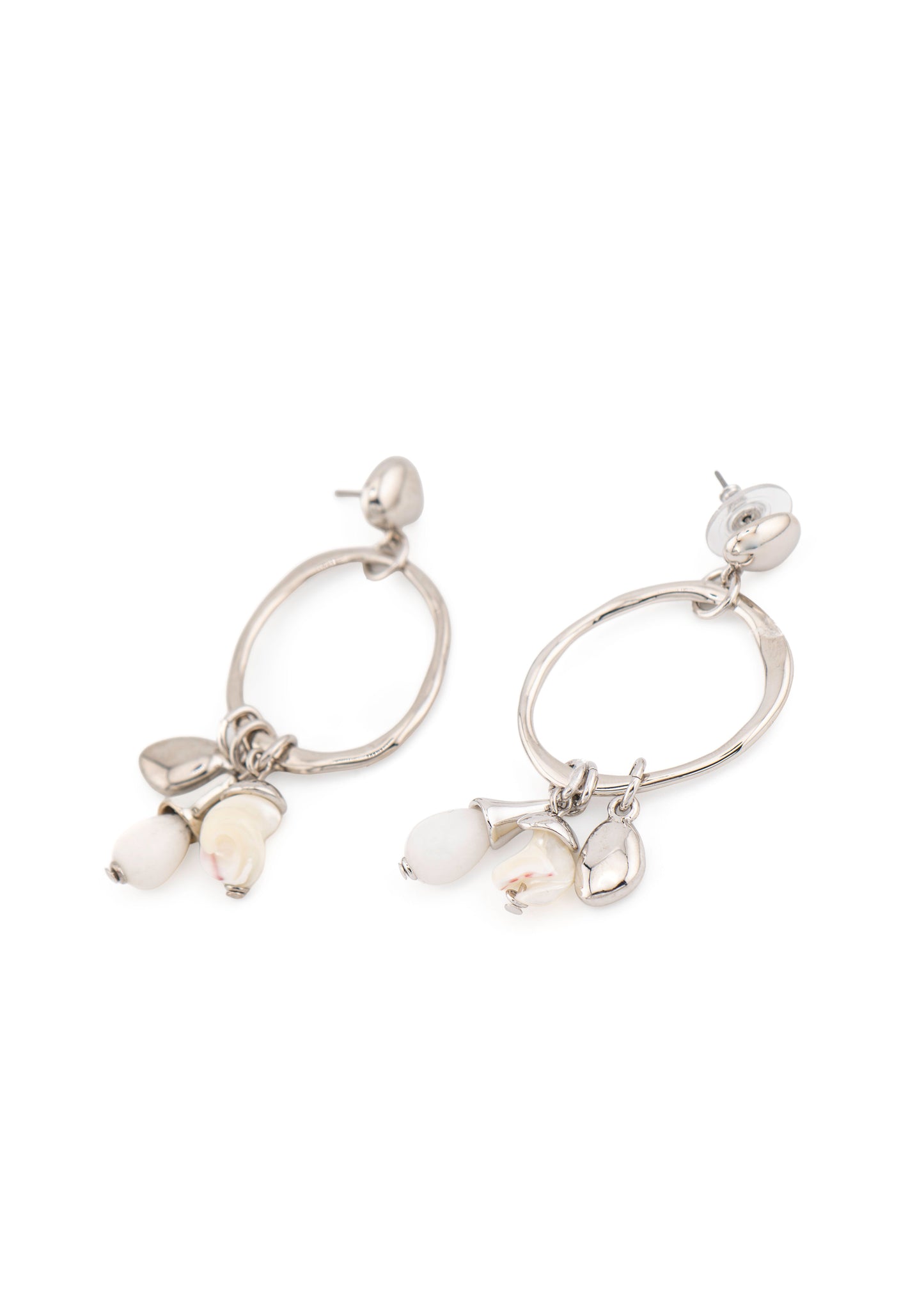 Silver-Tone Oval Hoop & Pearl Charm Drop Earrings