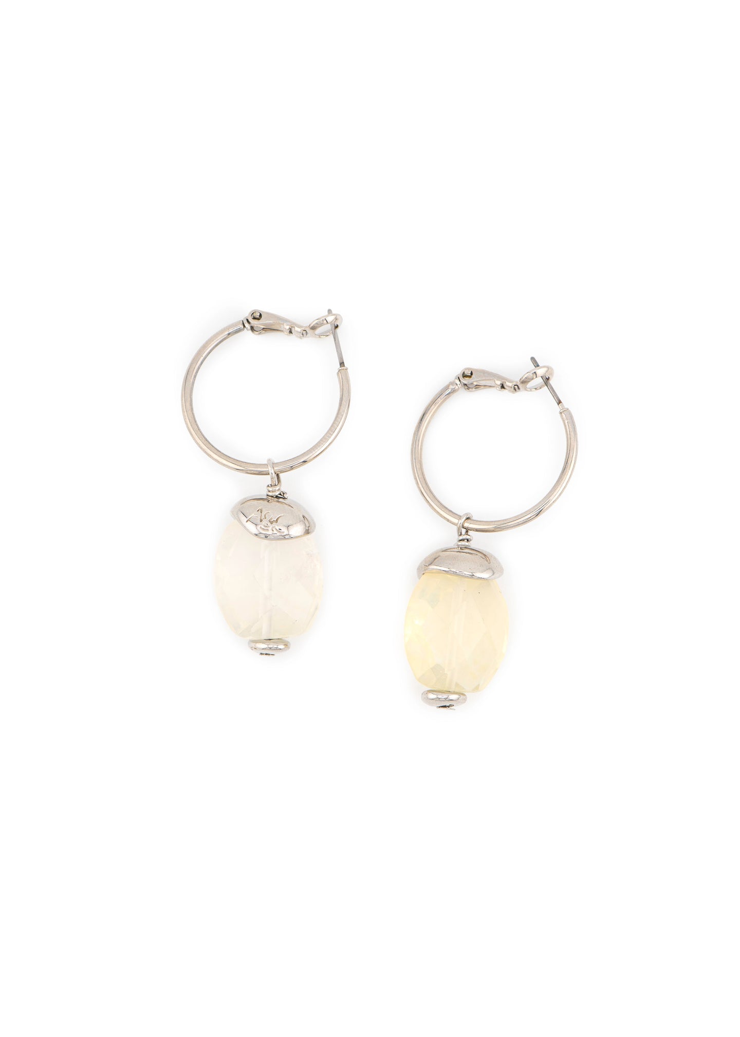 Silver-Tone Hoop & Sunlight Oval Stone Drop Earrings