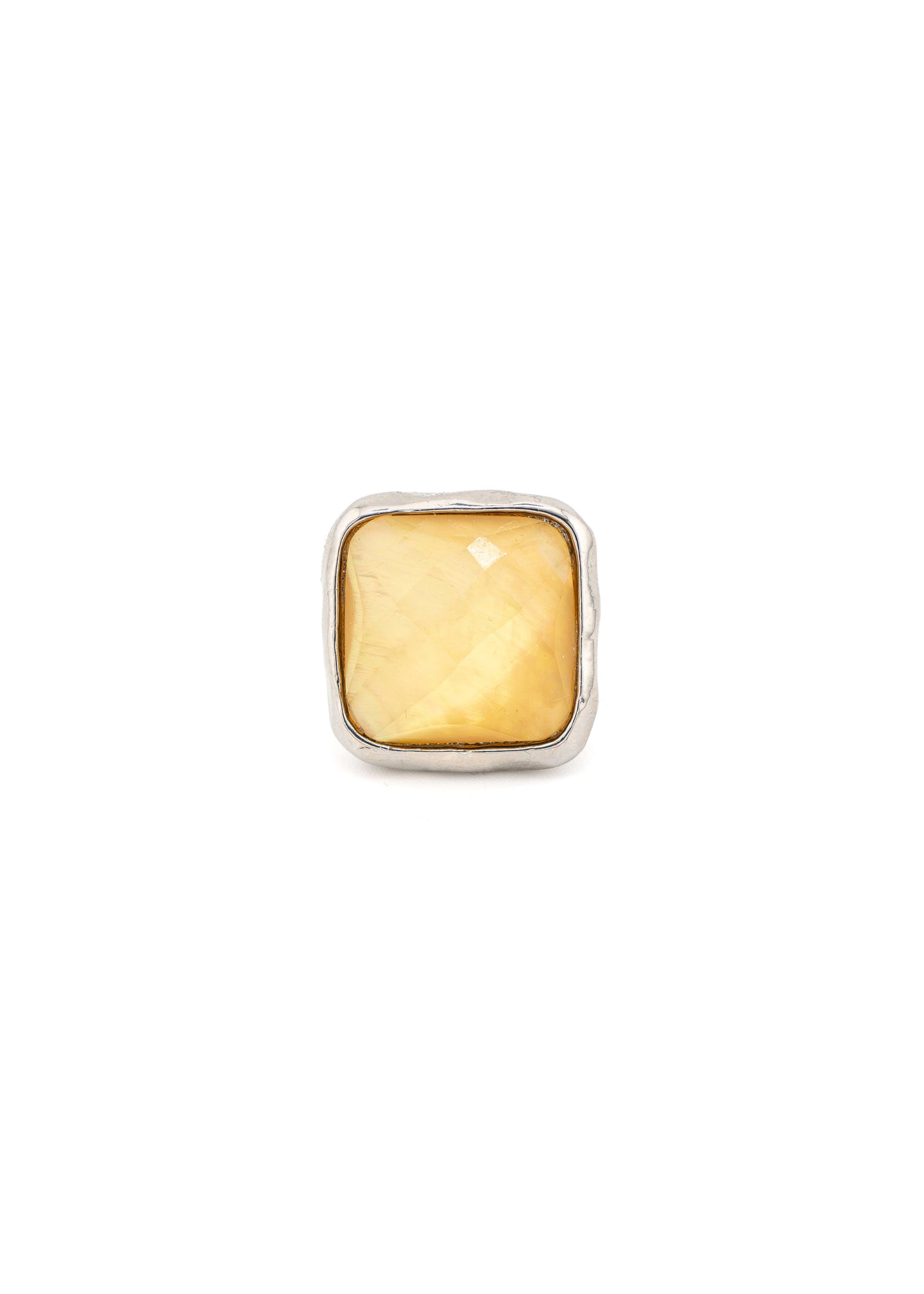 Silver-Tone Amber Stone Cushion Cocktail Ring
