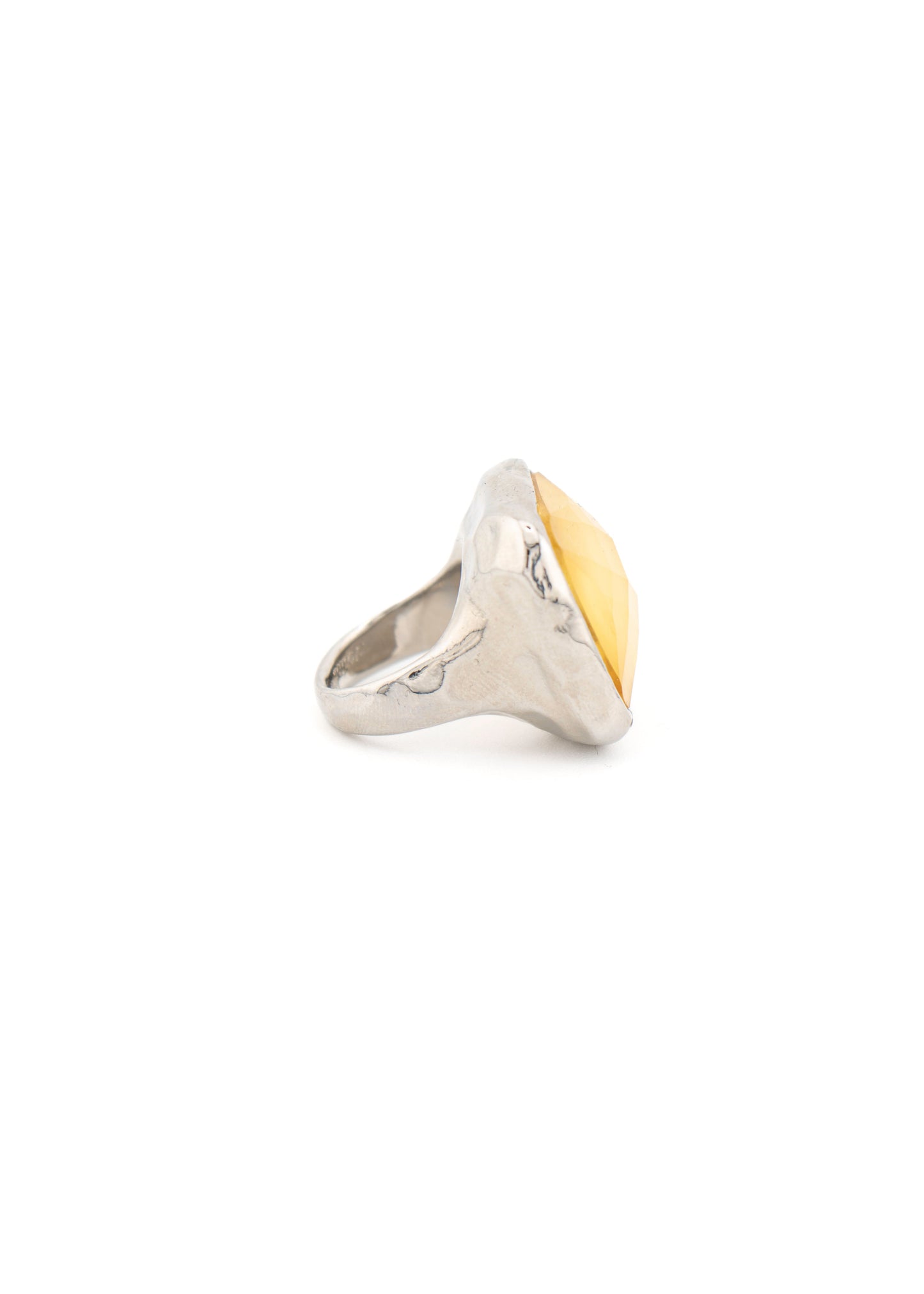 Silver-Tone Amber Stone Cushion Cocktail Ring