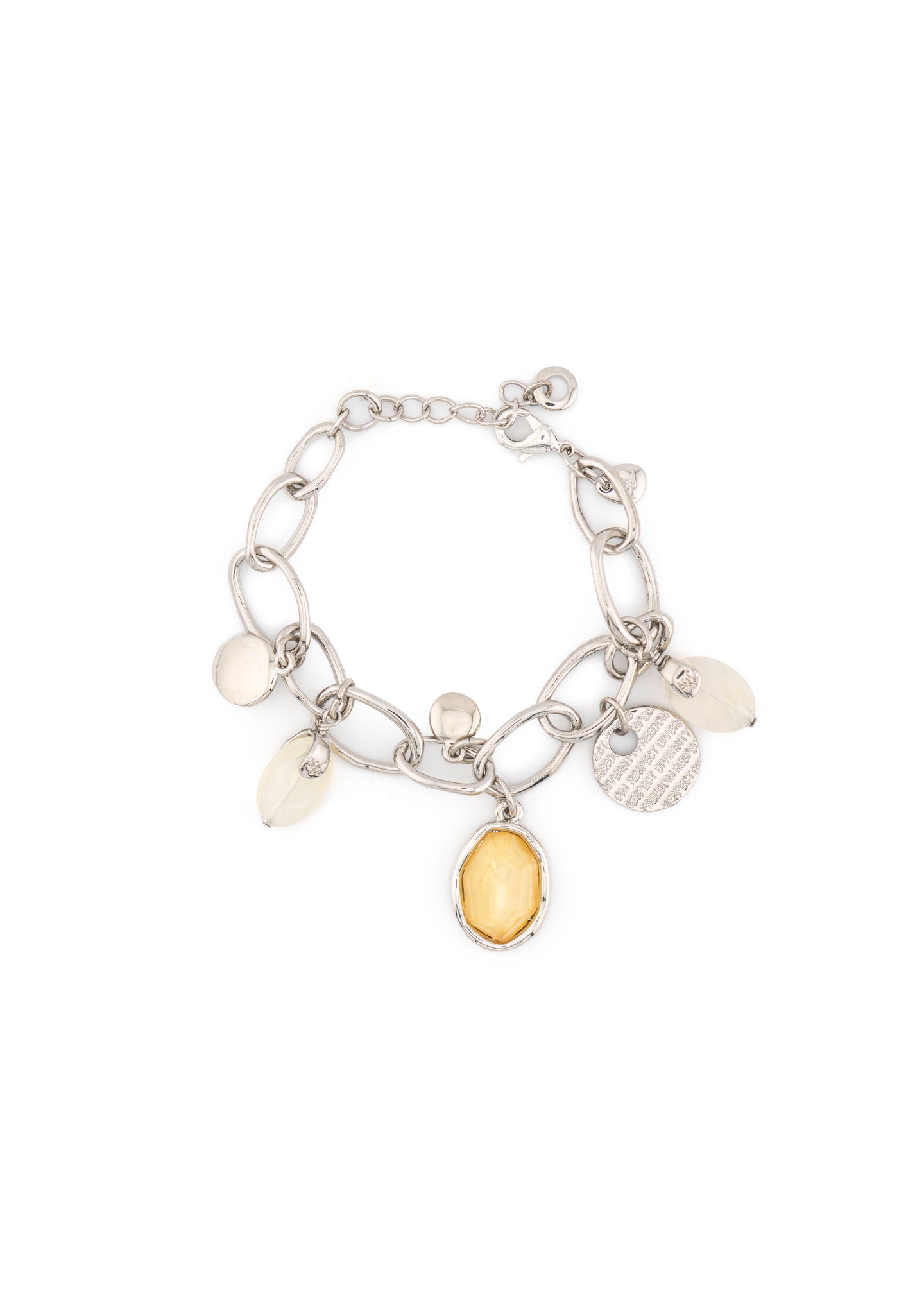Silver-Tone Chain & Amber Stone Charm Bracelet