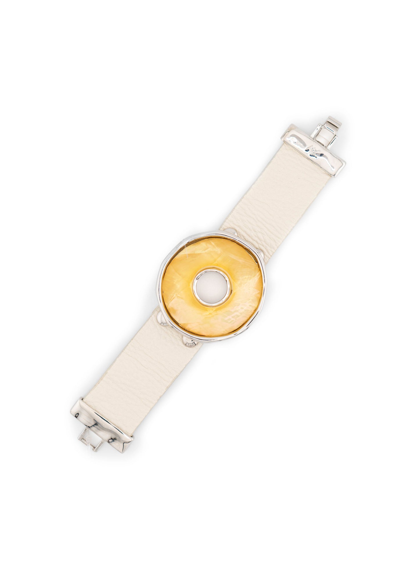 Leather Cuff & Amber Donut Stone Bracelet