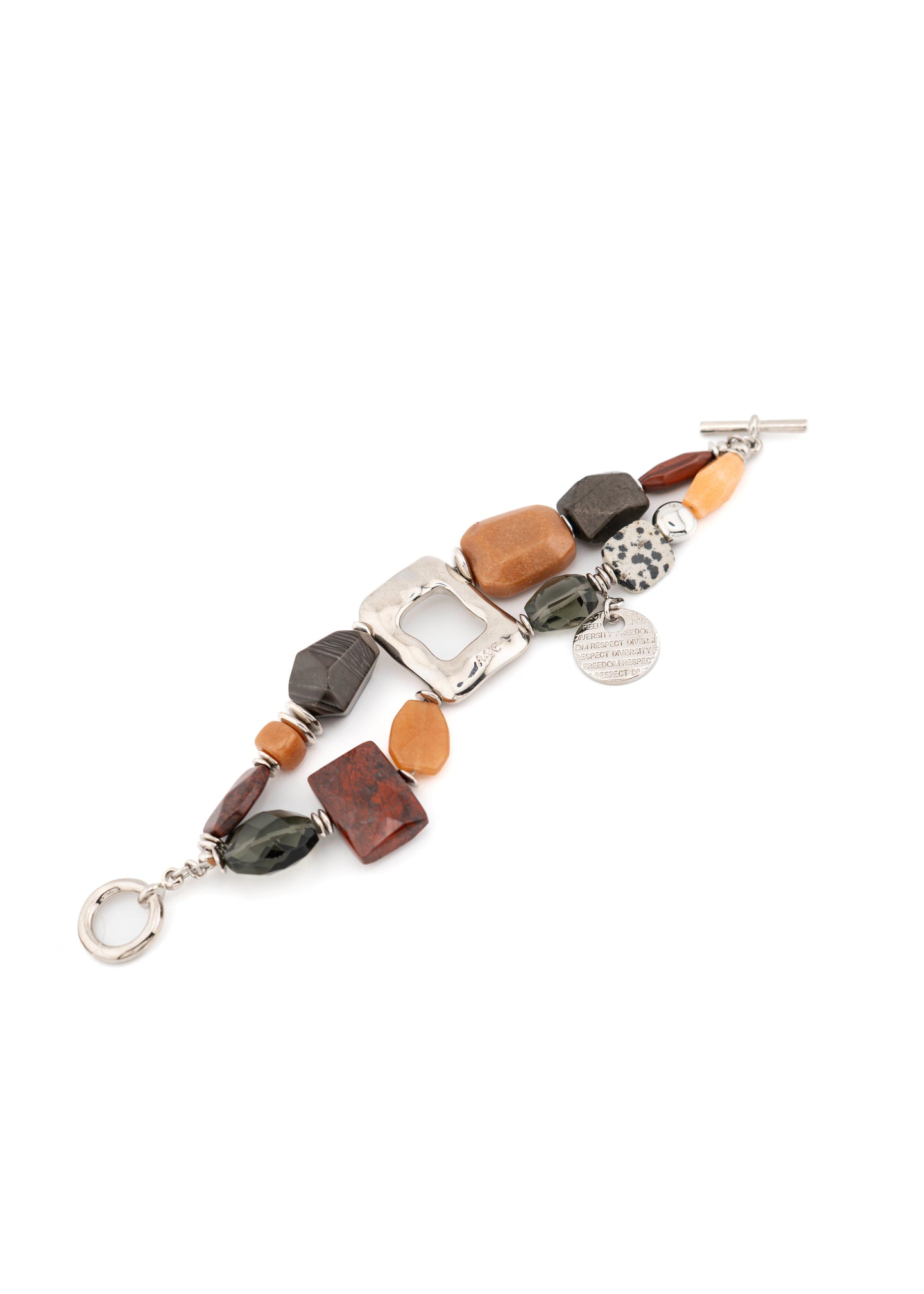 Silver-Tone Double-Strand Mixed Earth Tone Stone Bracelet
