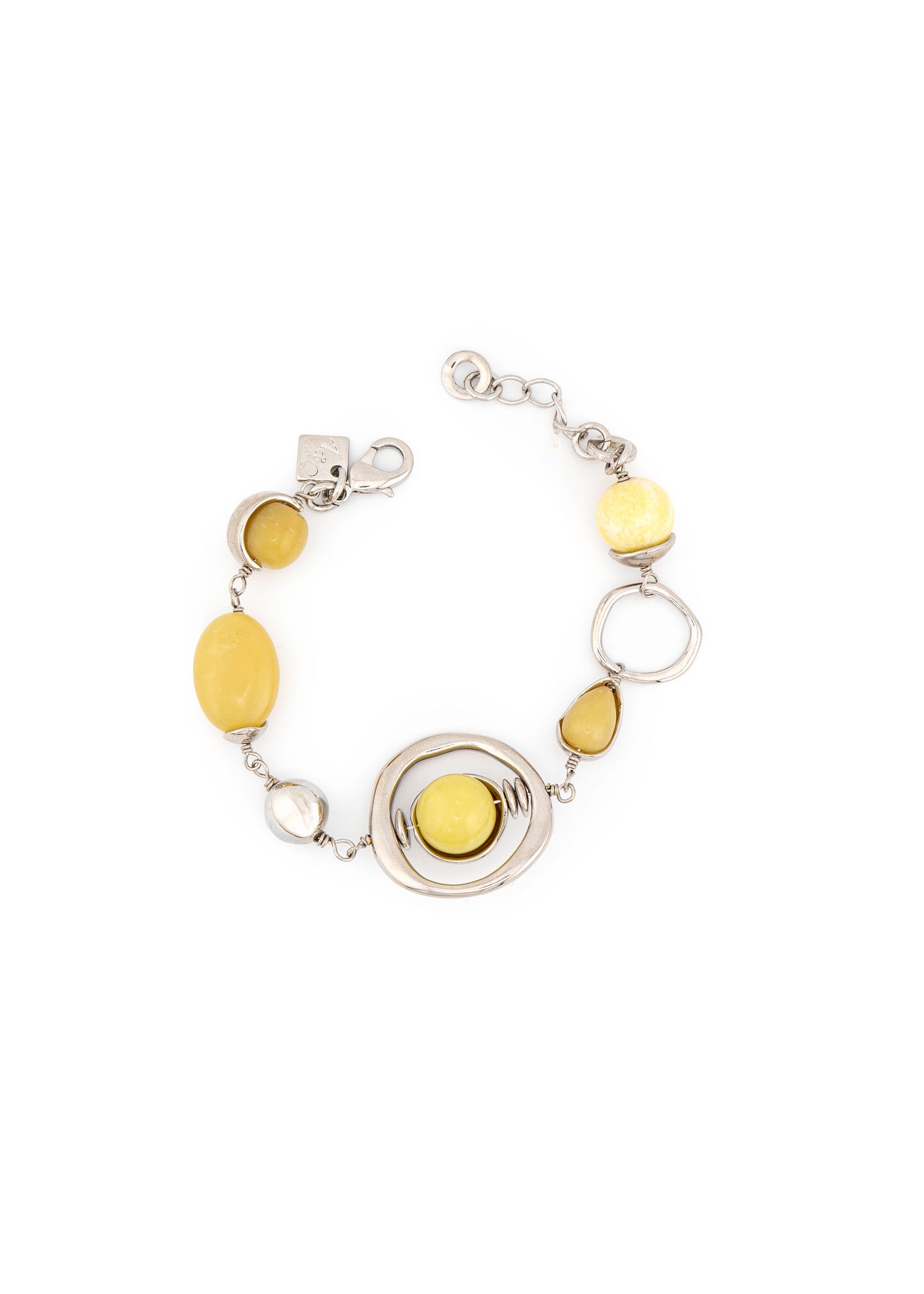 Silver-Tone Citron Stone & Spiral Circle Bracelet