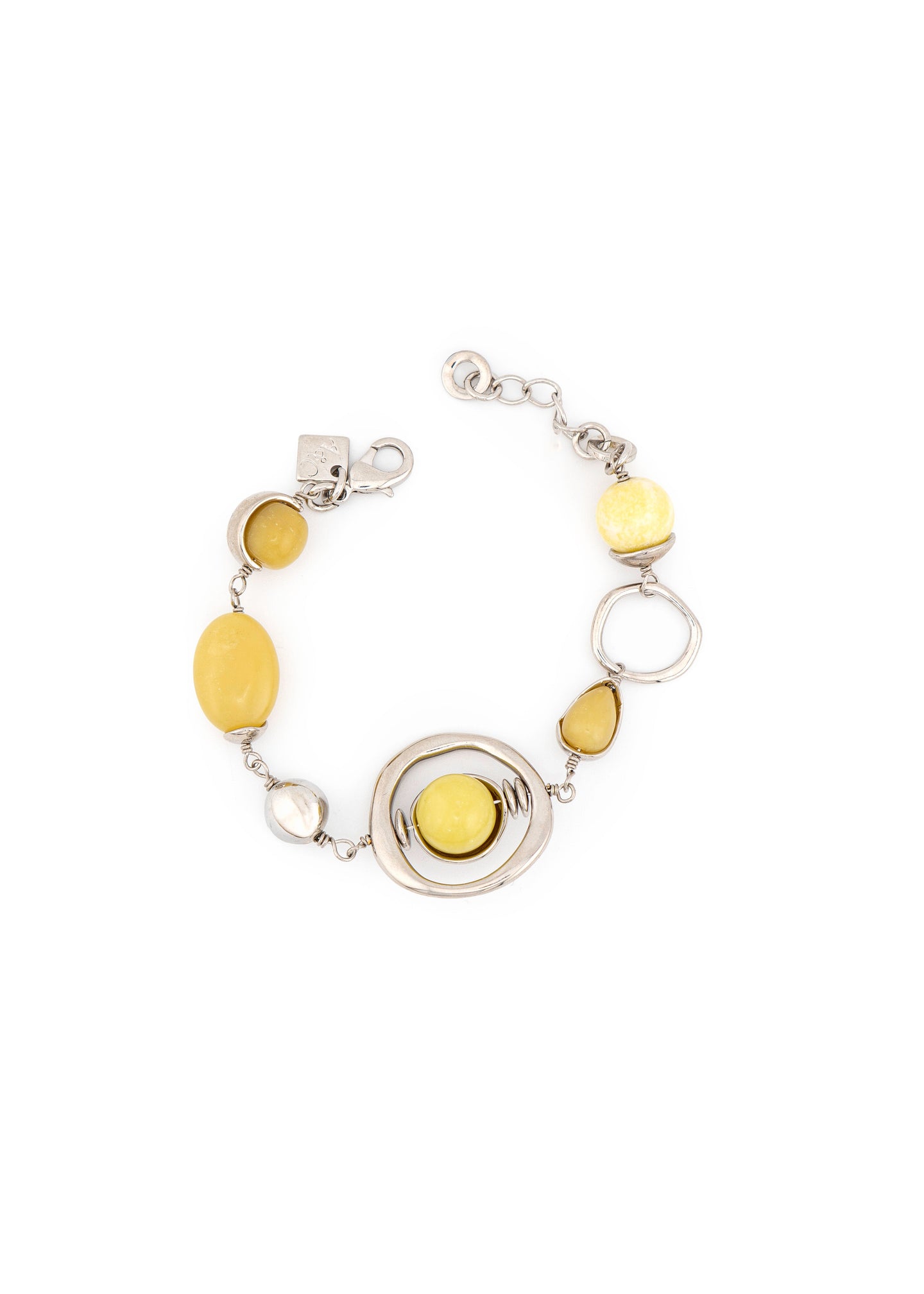 Silver-Tone Citron Stone & Spiral Circle Bracelet