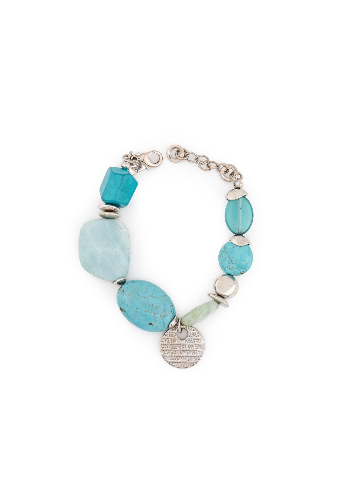 Silver-Tone Mixed Turquoise Stone Bead Bracelet