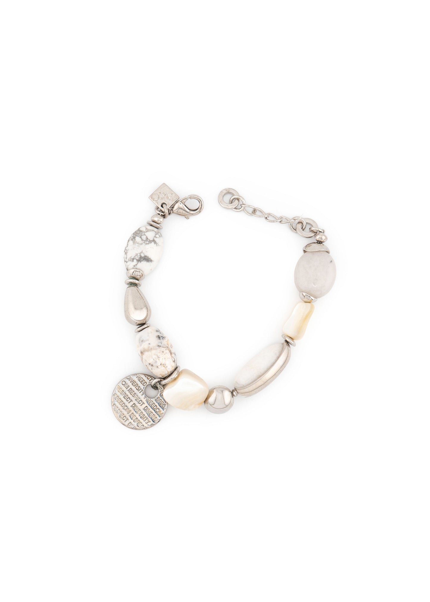 Silver-Tone Mixed White Stone Bead Bracelet