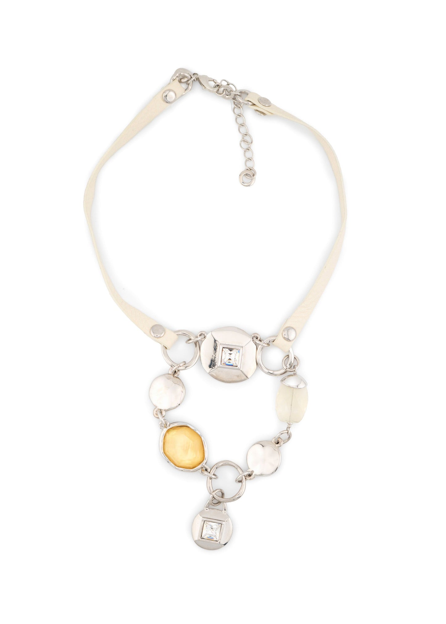 Leather Cord & Mixed Stone Bib Necklace